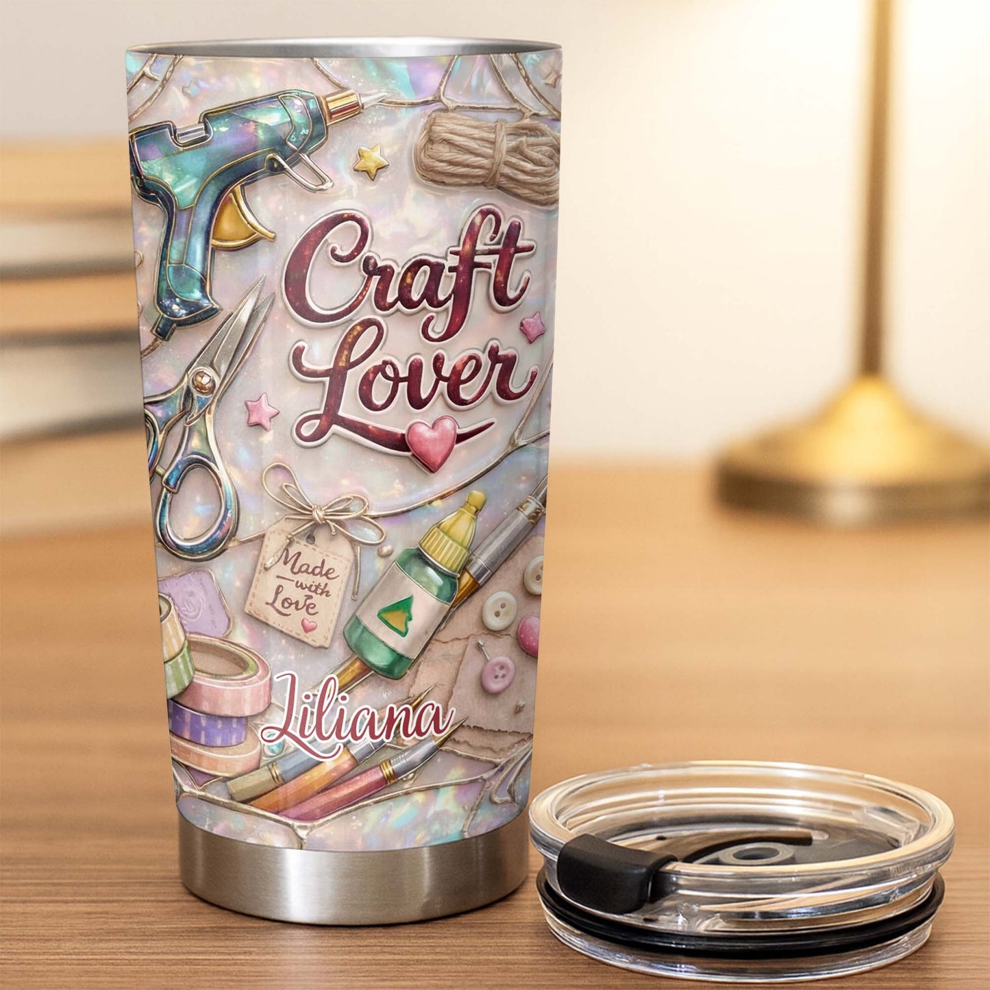 Craft Lover, Made With Love, Scissors, Glue Gun - Personalized Custom Stainless Steel Tumbler 20oz 30oz - HOB016_TB