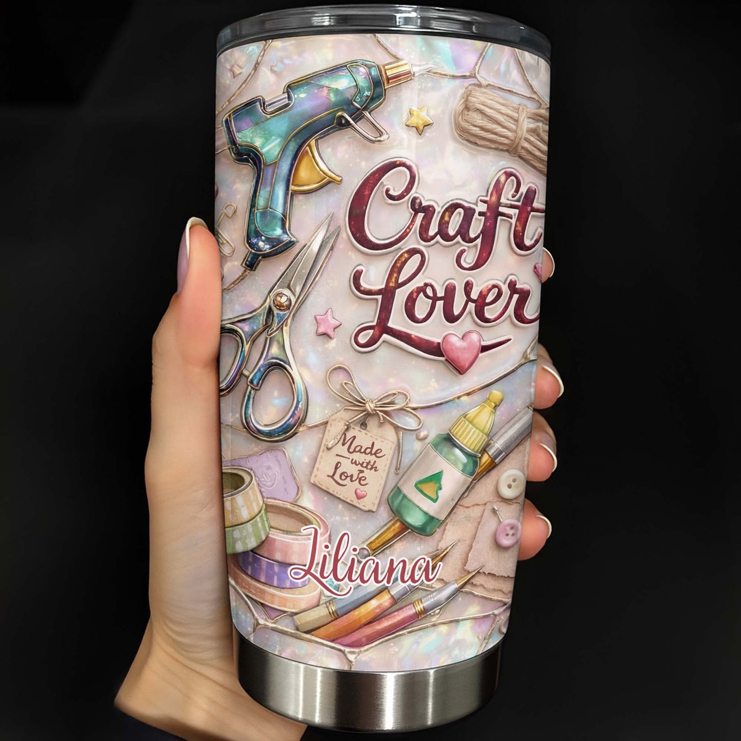 Craft Lover, Made With Love, Scissors, Glue Gun - Personalized Custom Stainless Steel Tumbler 20oz 30oz - HOB016_TB