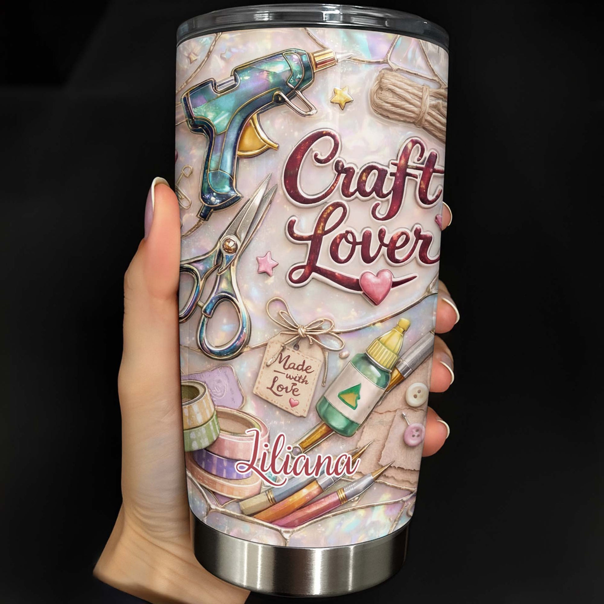 Craft Lover, Made With Love, Scissors, Glue Gun - Personalized Custom Stainless Steel Tumbler 20oz 30oz - HOB016_TB
