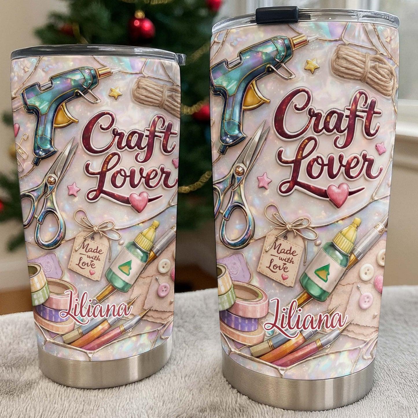 Craft Lover, Made With Love, Scissors, Glue Gun - Personalized Custom Stainless Steel Tumbler 20oz 30oz - HOB016_TB