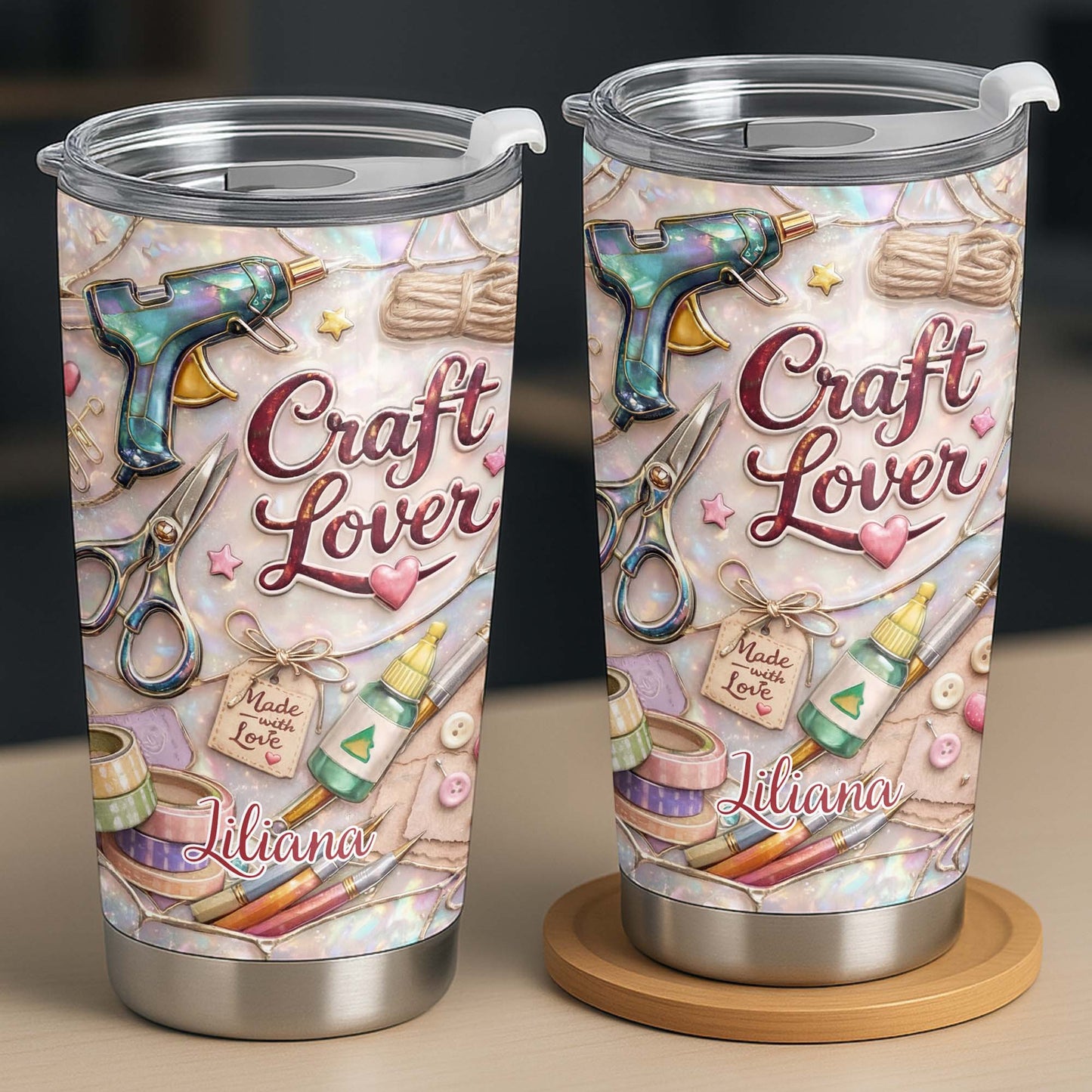 Craft Lover, Made With Love, Scissors, Glue Gun - Personalized Custom Stainless Steel Tumbler 20oz 30oz - HOB016_TB