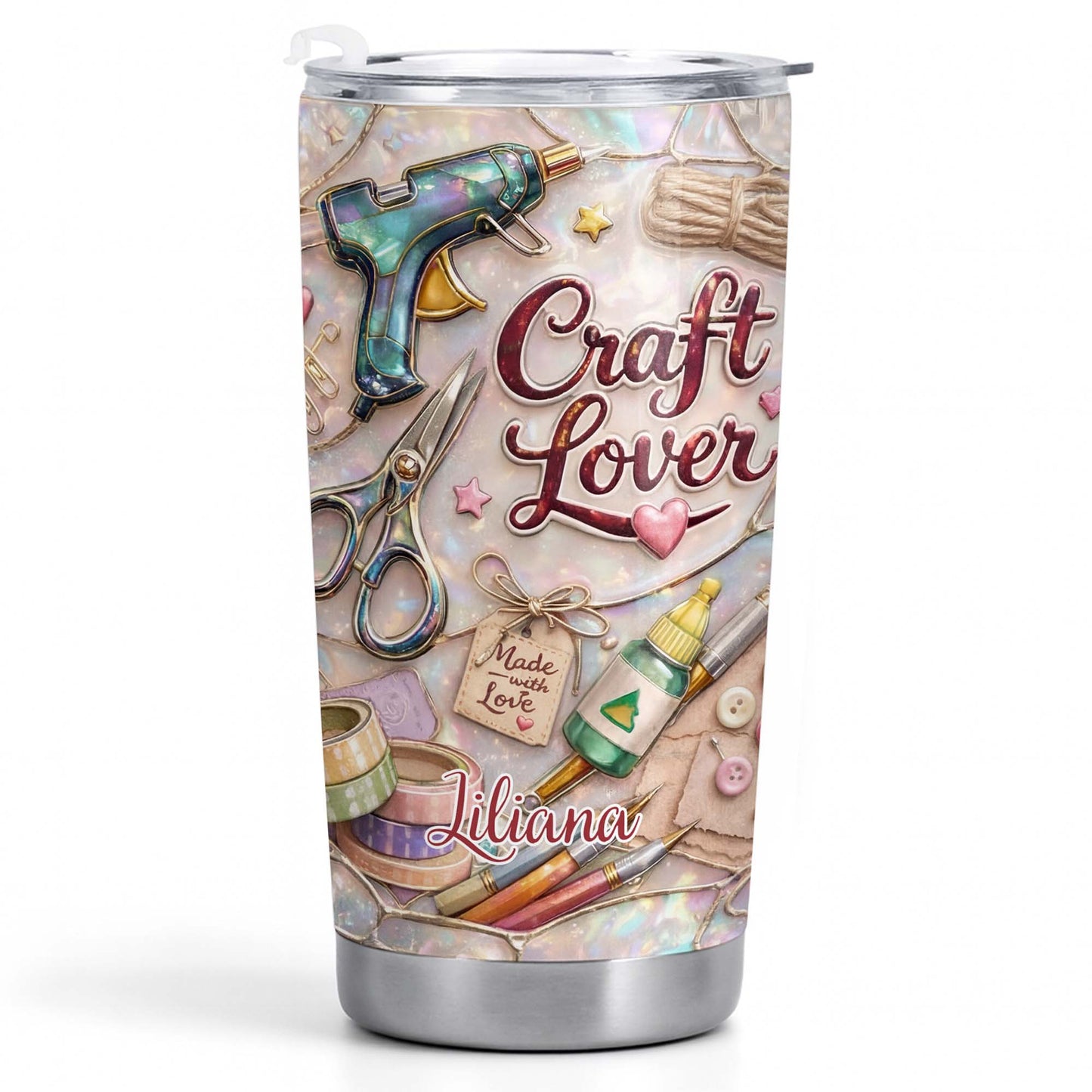 Craft Lover, Made With Love, Scissors, Glue Gun - Personalized Custom Stainless Steel Tumbler 20oz 30oz - HOB016_TB