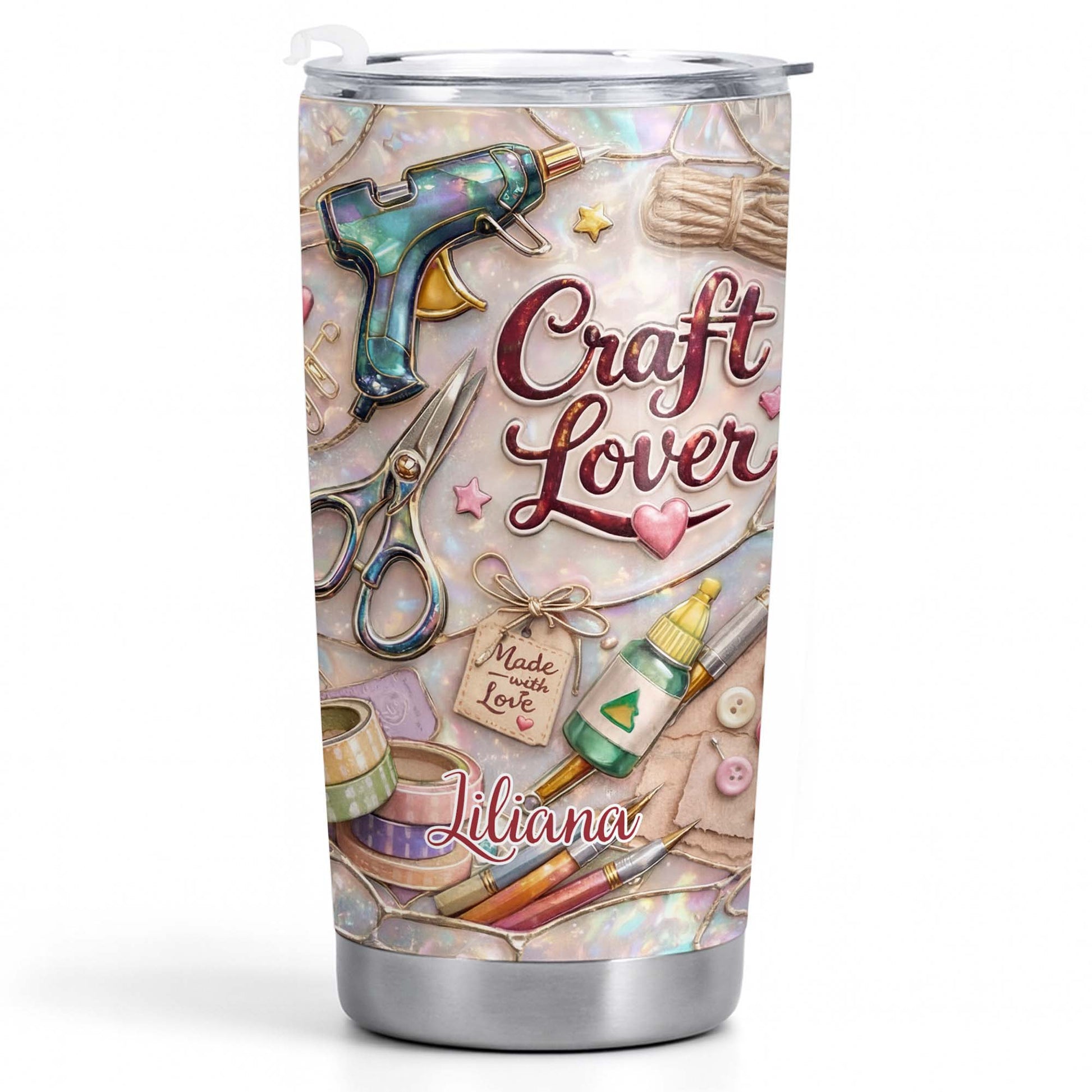 Craft Lover, Made With Love, Scissors, Glue Gun - Personalized Custom Stainless Steel Tumbler 20oz 30oz - HOB016_TB