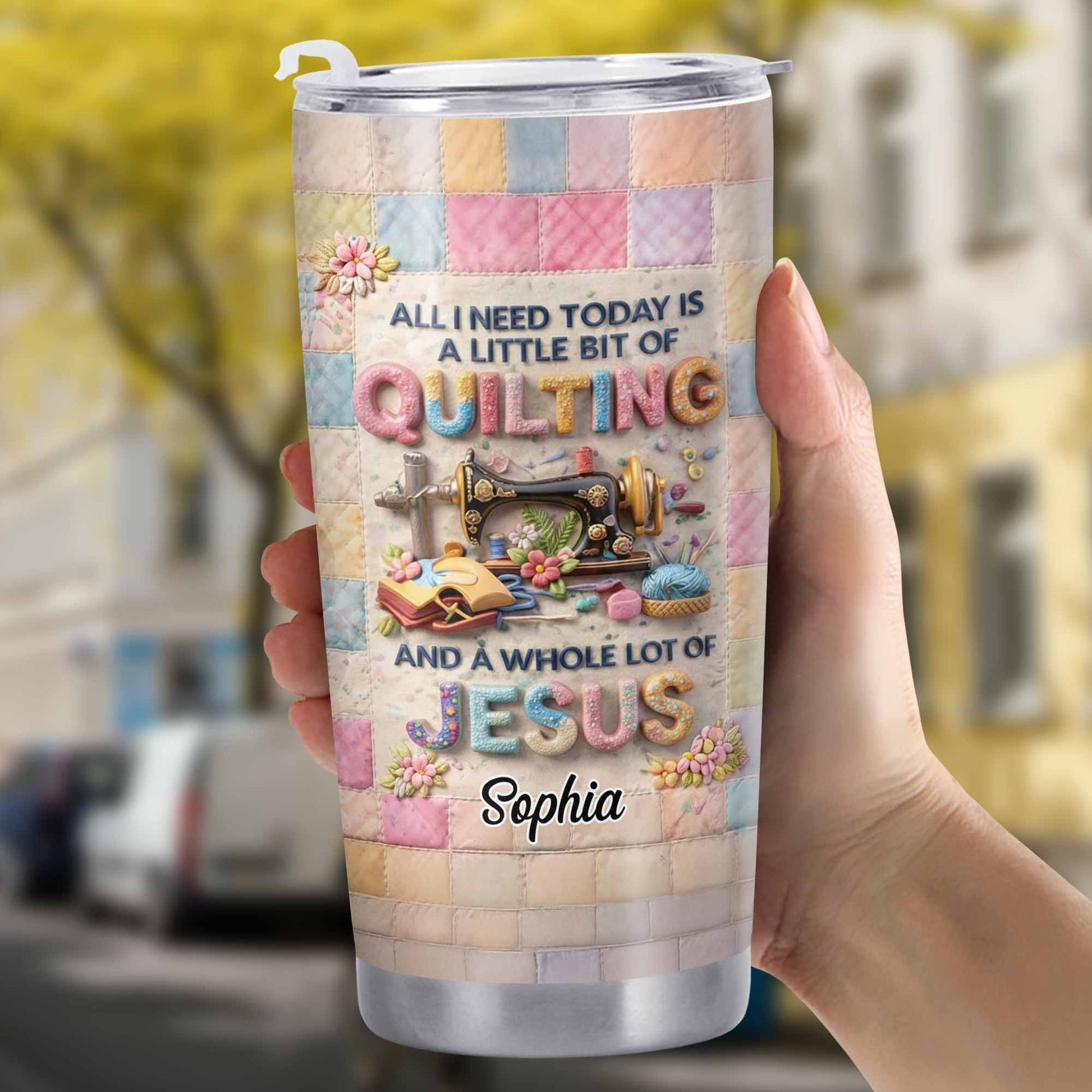 A Little Bit Of Quilting And A Whole Lot Of Jesus Tumbler - Personalized Custom Stainless Steel Tumbler 20oz 30oz - HOB070_TB