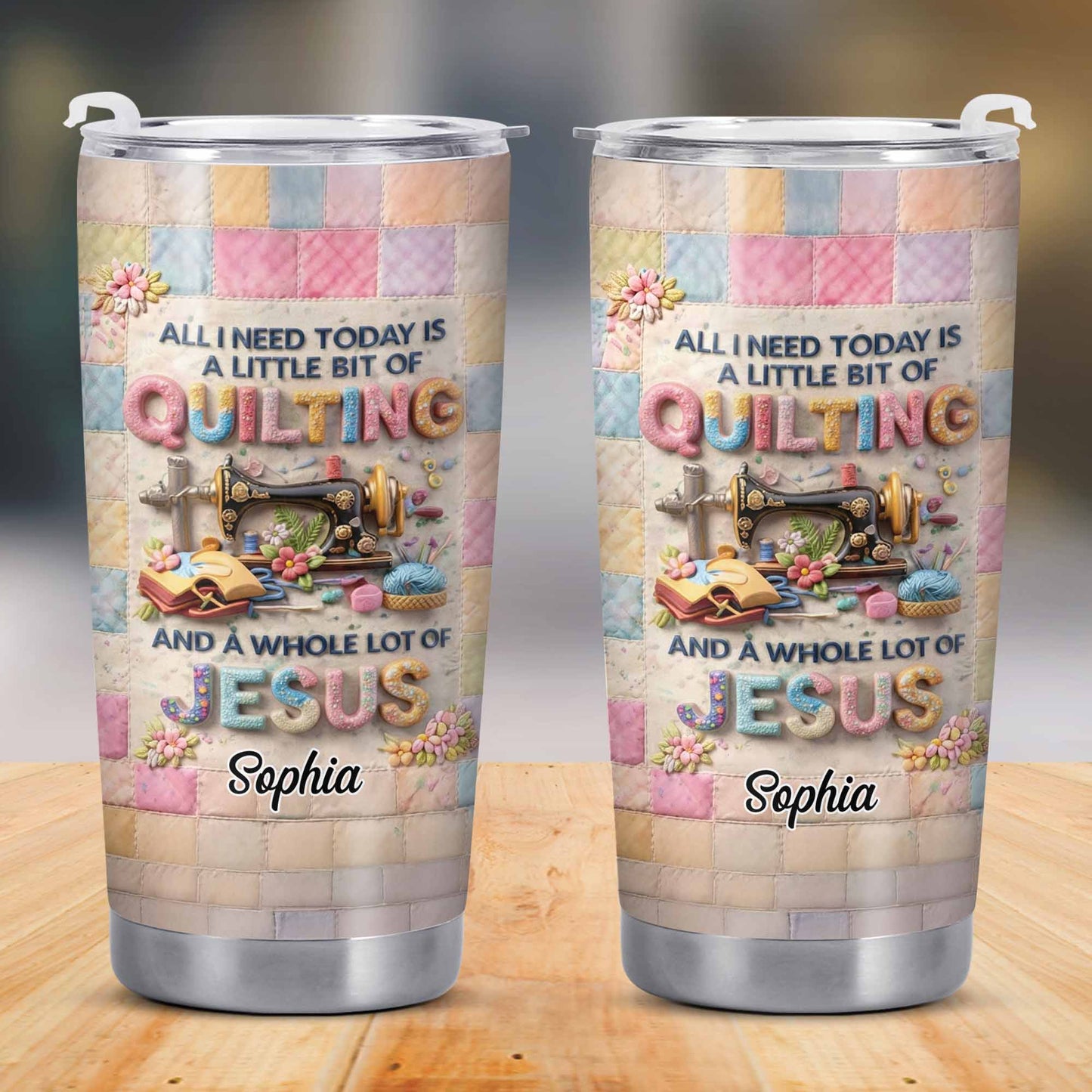 A Little Bit Of Quilting And A Whole Lot Of Jesus Tumbler - Personalized Custom Stainless Steel Tumbler 20oz 30oz - HOB070_TB