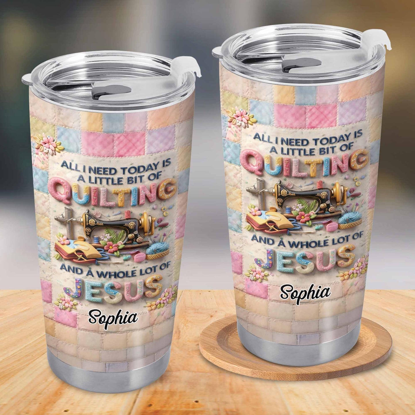 A Little Bit Of Quilting And A Whole Lot Of Jesus Tumbler - Personalized Custom Stainless Steel Tumbler 20oz 30oz - HOB070_TB