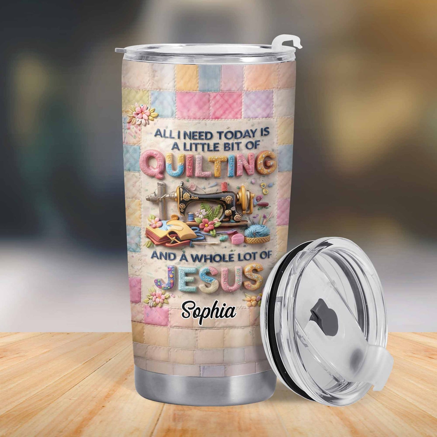 A Little Bit Of Quilting And A Whole Lot Of Jesus Tumbler - Personalized Custom Stainless Steel Tumbler 20oz 30oz - HOB070_TB