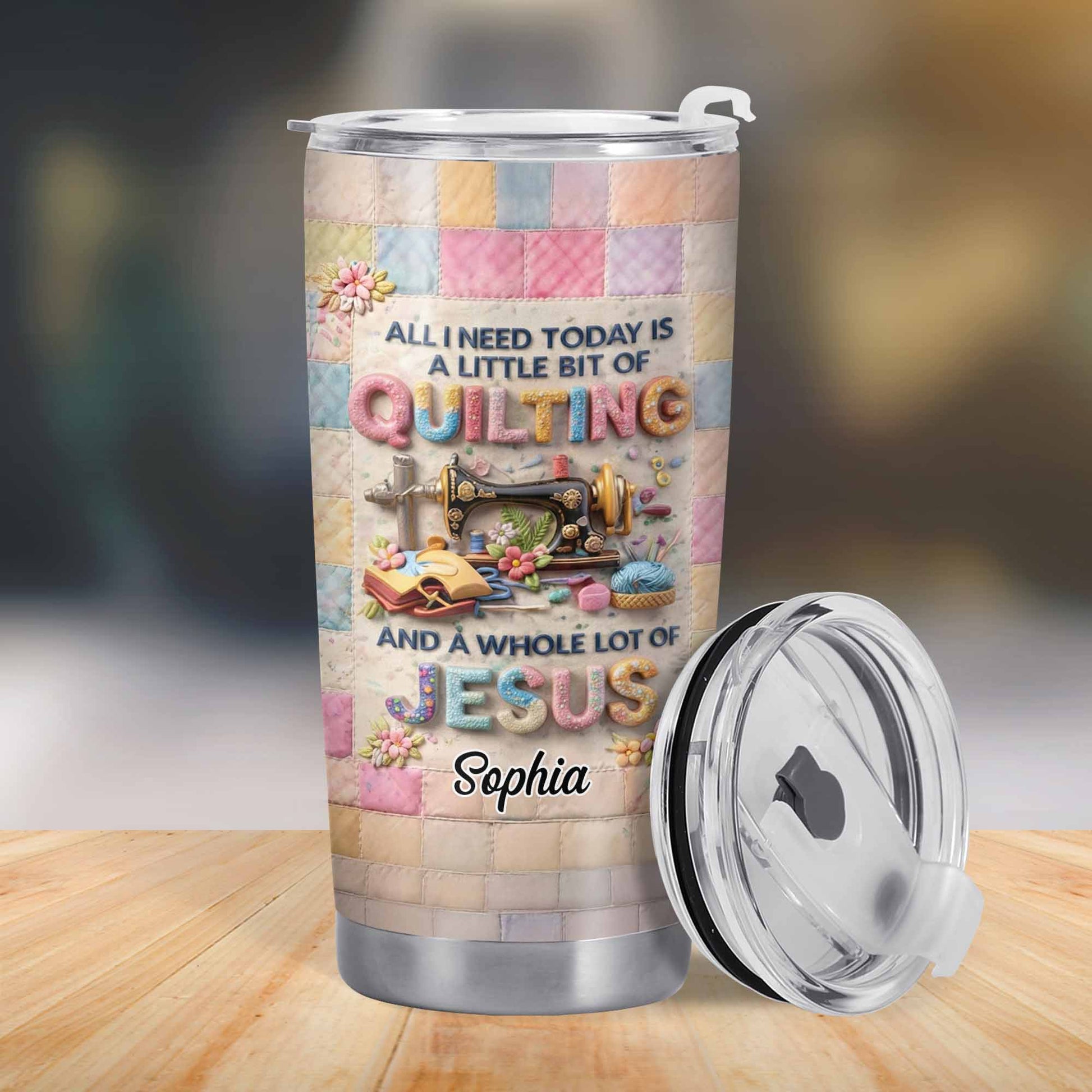 A Little Bit Of Quilting And A Whole Lot Of Jesus Tumbler - Personalized Custom Stainless Steel Tumbler 20oz 30oz - HOB070_TB