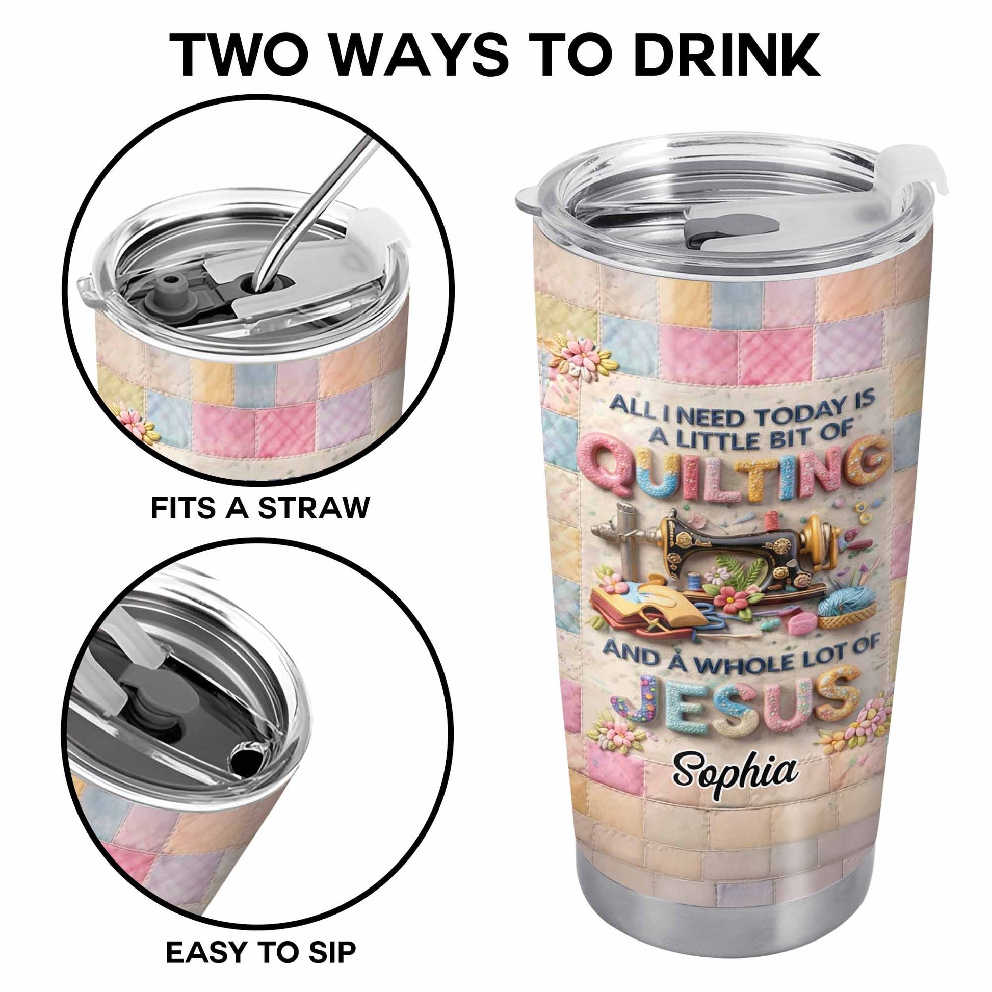 A Little Bit Of Quilting And A Whole Lot Of Jesus Tumbler - Personalized Custom Stainless Steel Tumbler 20oz 30oz - HOB070_TB