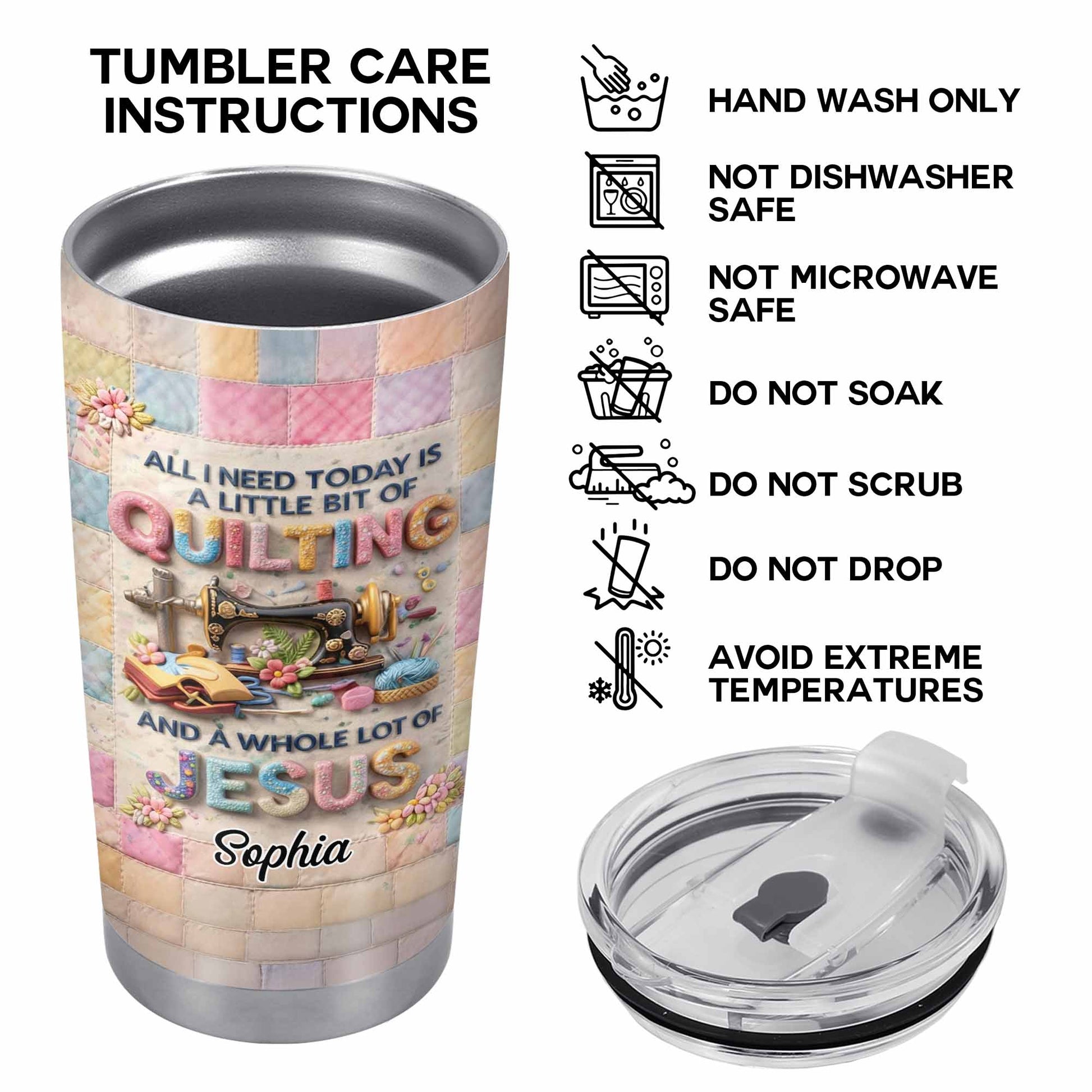 A Little Bit Of Quilting And A Whole Lot Of Jesus Tumbler - Personalized Custom Stainless Steel Tumbler 20oz 30oz - HOB070_TB