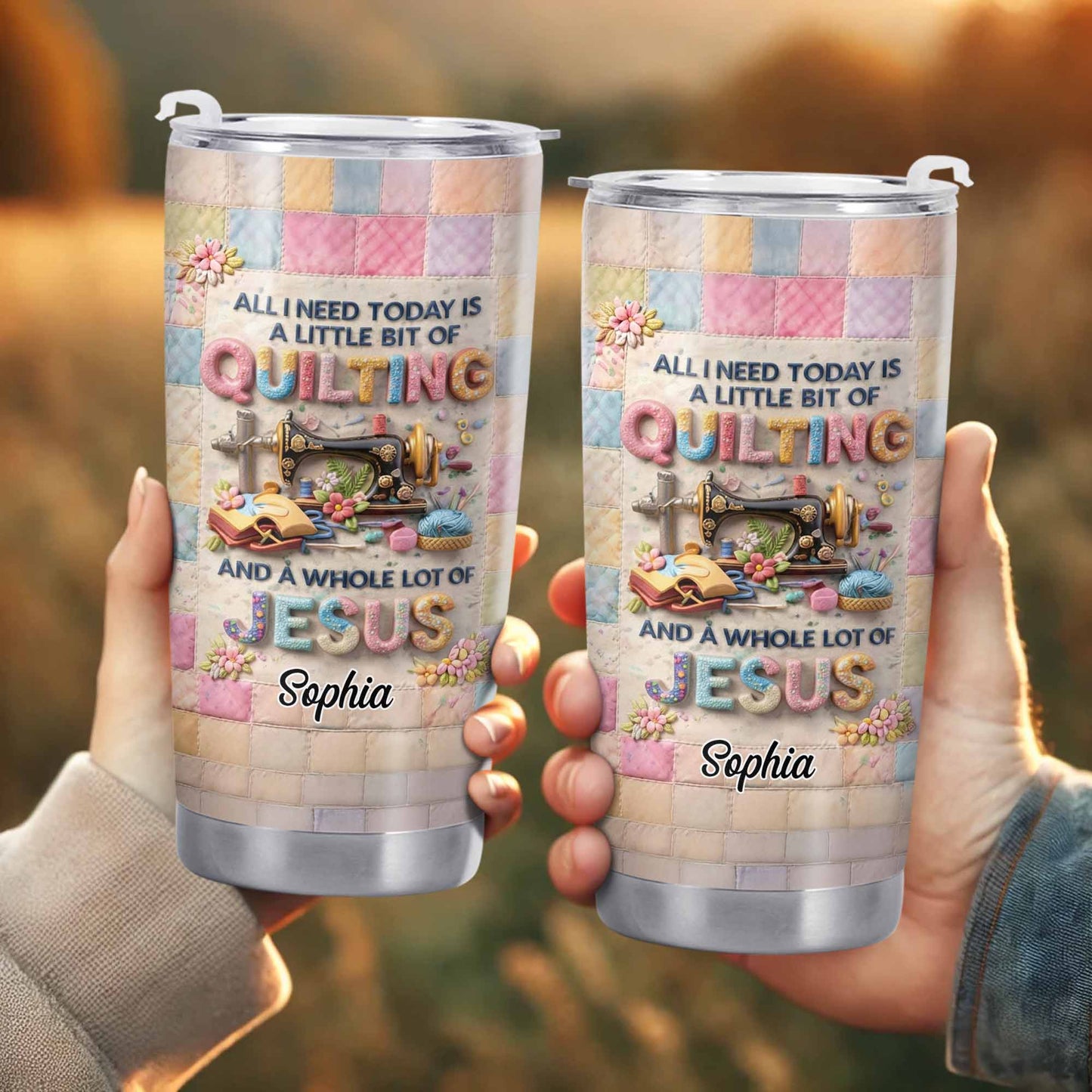 A Little Bit Of Quilting And A Whole Lot Of Jesus Tumbler - Personalized Custom Stainless Steel Tumbler 20oz 30oz - HOB070_TB