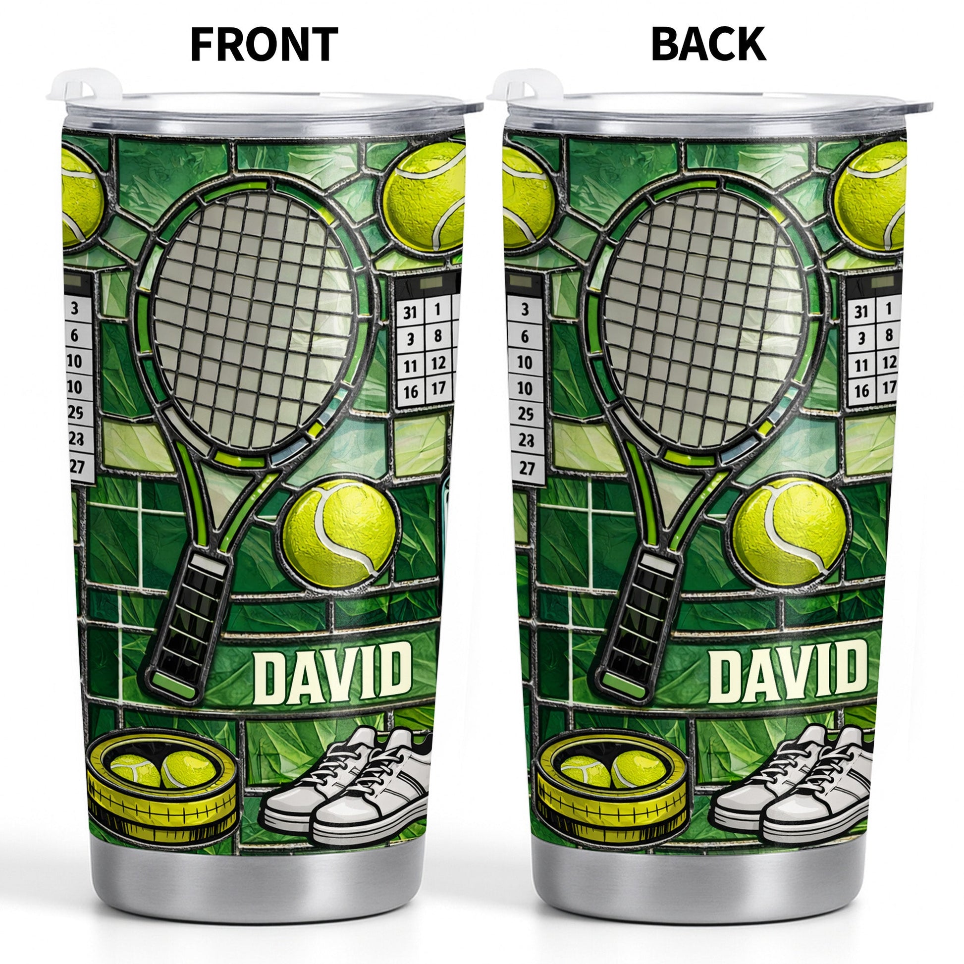 Serving Up Greatness With Tennis Racket And Balls Stained Glass Art - Personalized Custom Stainless Steel Tumbler 20oz 30oz - HOB096_TB