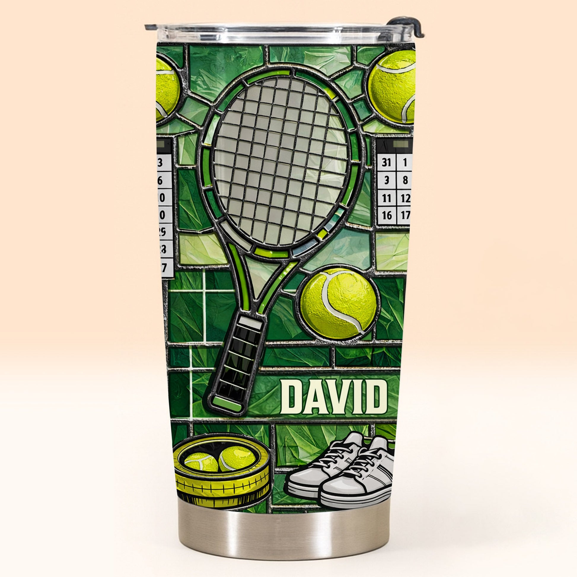Serving Up Greatness With Tennis Racket And Balls Stained Glass Art - Personalized Custom Stainless Steel Tumbler 20oz 30oz - HOB096_TB