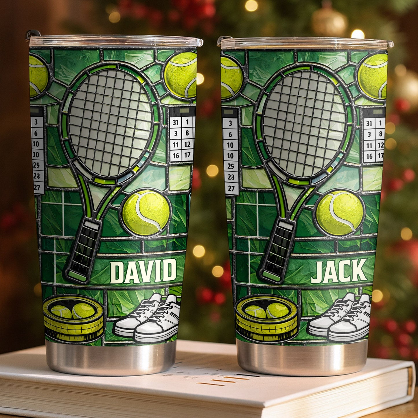 Serving Up Greatness With Tennis Racket And Balls Stained Glass Art - Personalized Custom Stainless Steel Tumbler 20oz 30oz - HOB096_TB