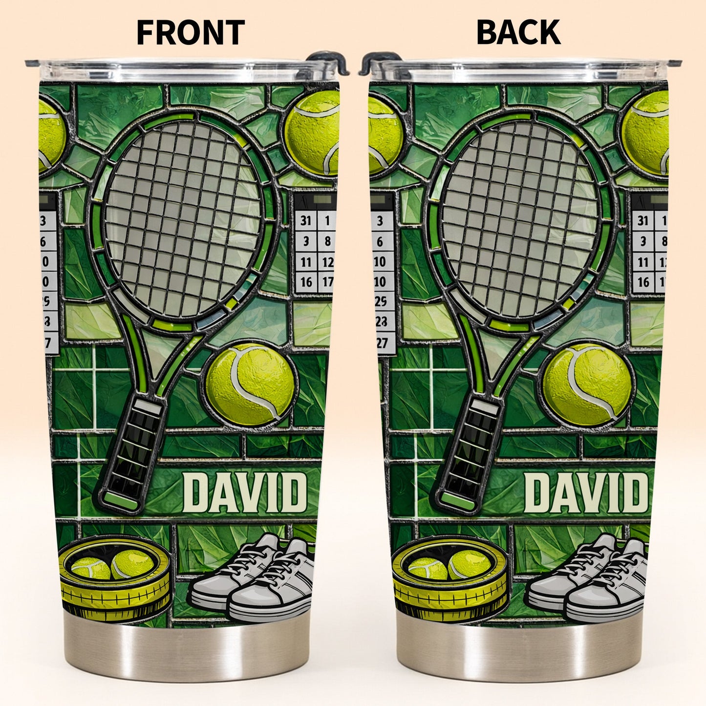 Serving Up Greatness With Tennis Racket And Balls Stained Glass Art - Personalized Custom Stainless Steel Tumbler 20oz 30oz - HOB096_TB