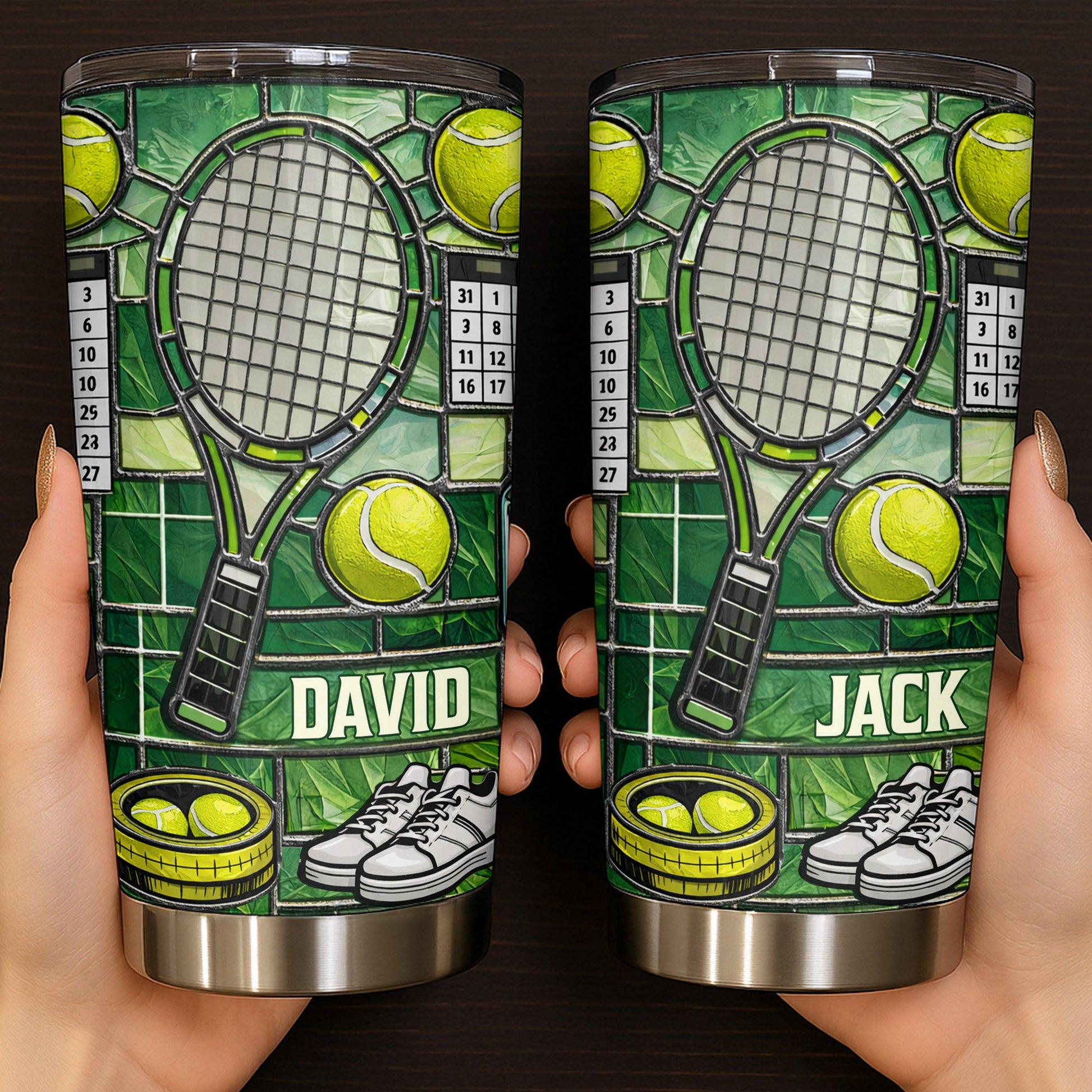 Serving Up Greatness With Tennis Racket And Balls Stained Glass Art - Personalized Custom Stainless Steel Tumbler 20oz 30oz - HOB096_TB