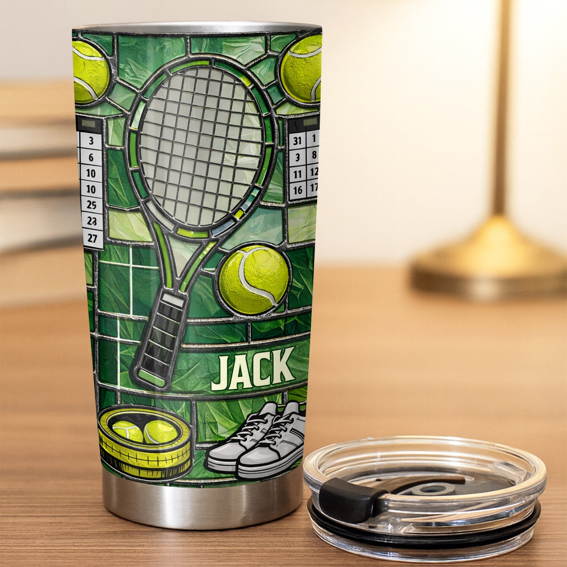 Serving Up Greatness With Tennis Racket And Balls Stained Glass Art - Personalized Custom Stainless Steel Tumbler 20oz 30oz - HOB096_TB