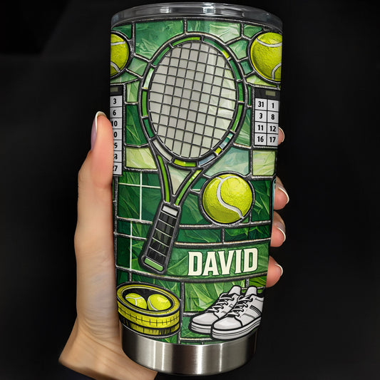 Serving Up Greatness With Tennis Racket And Balls Stained Glass Art - Personalized Custom Stainless Steel Tumbler 20oz 30oz - HOB096_TB
