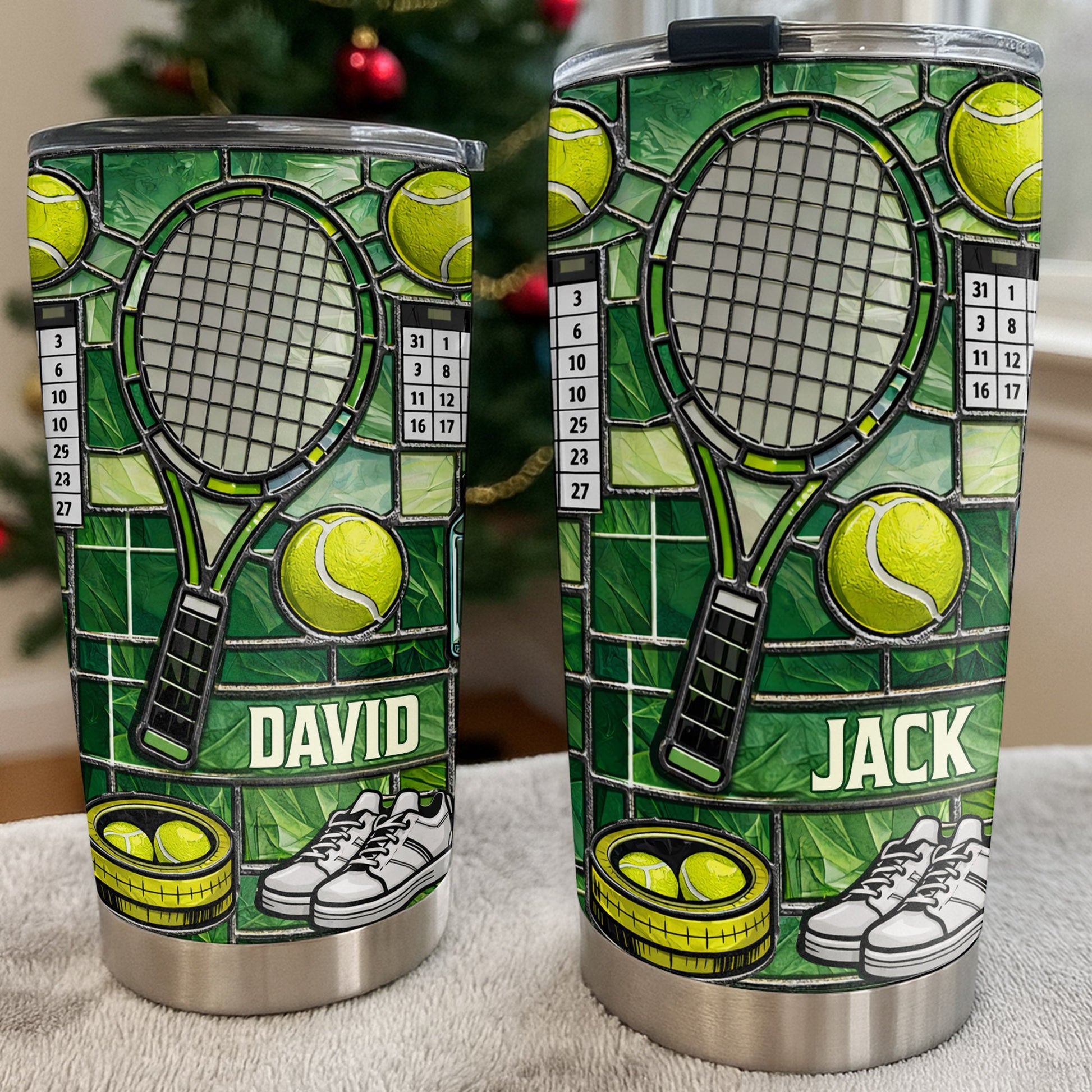 Serving Up Greatness With Tennis Racket And Balls Stained Glass Art - Personalized Custom Stainless Steel Tumbler 20oz 30oz - HOB096_TB