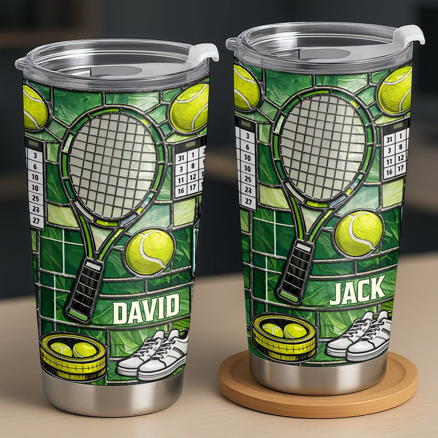 Serving Up Greatness With Tennis Racket And Balls Stained Glass Art - Personalized Custom Stainless Steel Tumbler 20oz 30oz - HOB096_TB