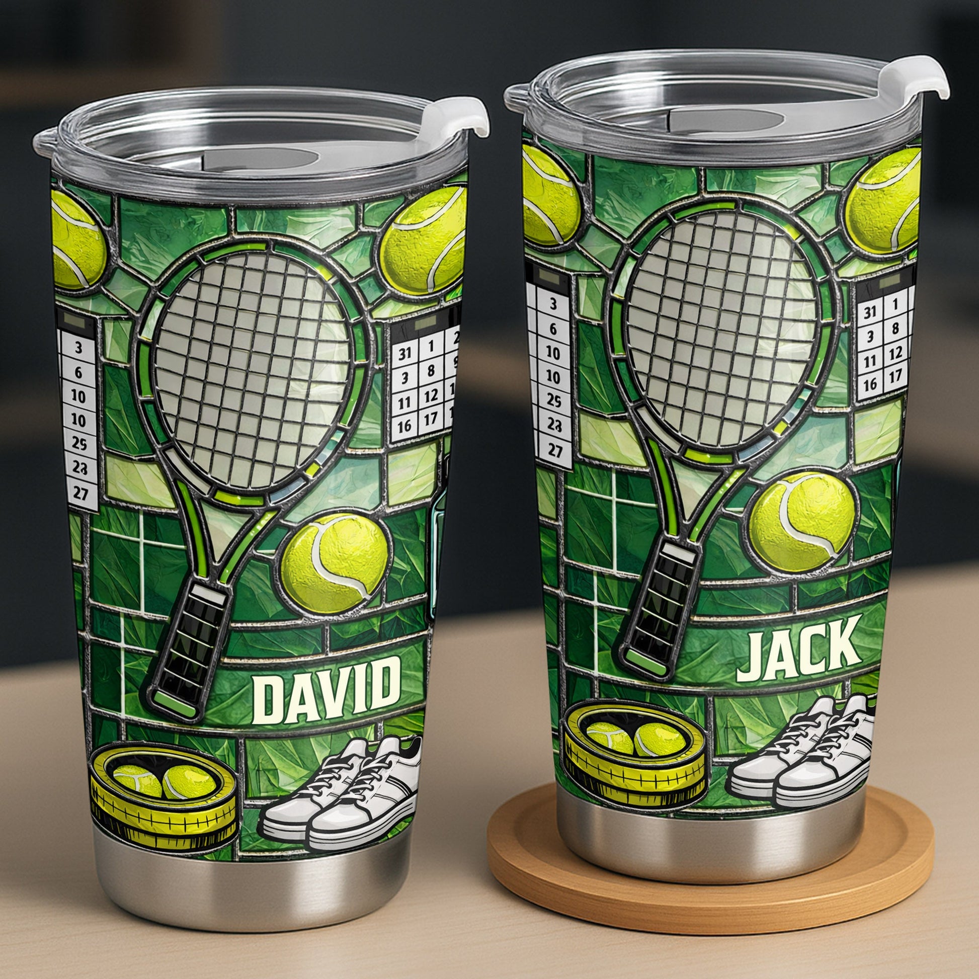 Serving Up Greatness With Tennis Racket And Balls Stained Glass Art - Personalized Custom Stainless Steel Tumbler 20oz 30oz - HOB096_TB
