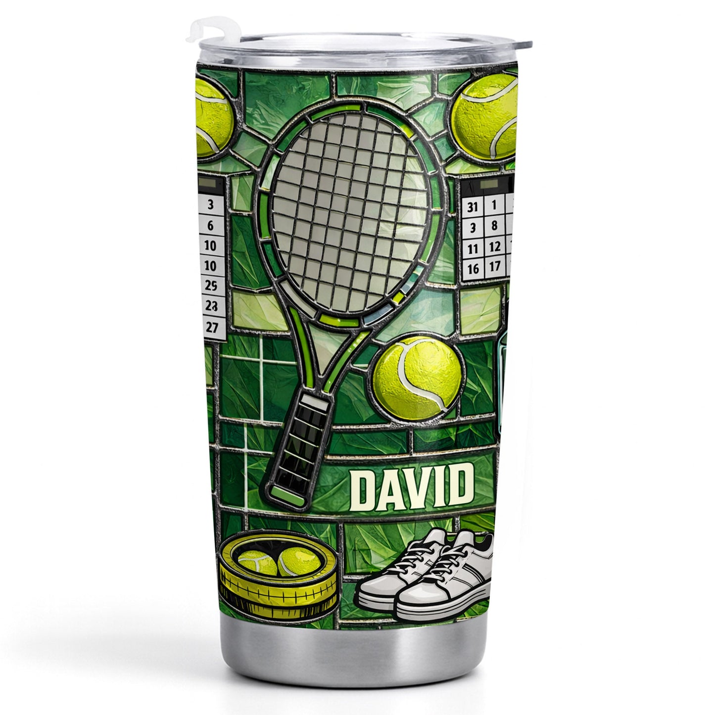 Serving Up Greatness With Tennis Racket And Balls Stained Glass Art - Personalized Custom Stainless Steel Tumbler 20oz 30oz - HOB096_TB