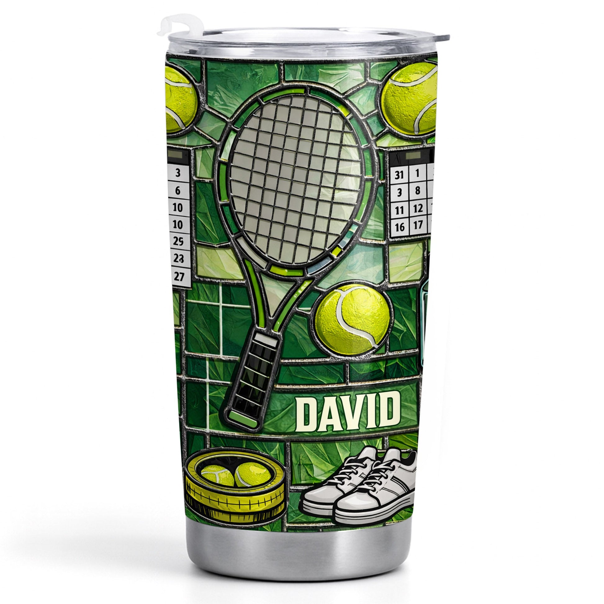 Serving Up Greatness With Tennis Racket And Balls Stained Glass Art - Personalized Custom Stainless Steel Tumbler 20oz 30oz - HOB096_TB