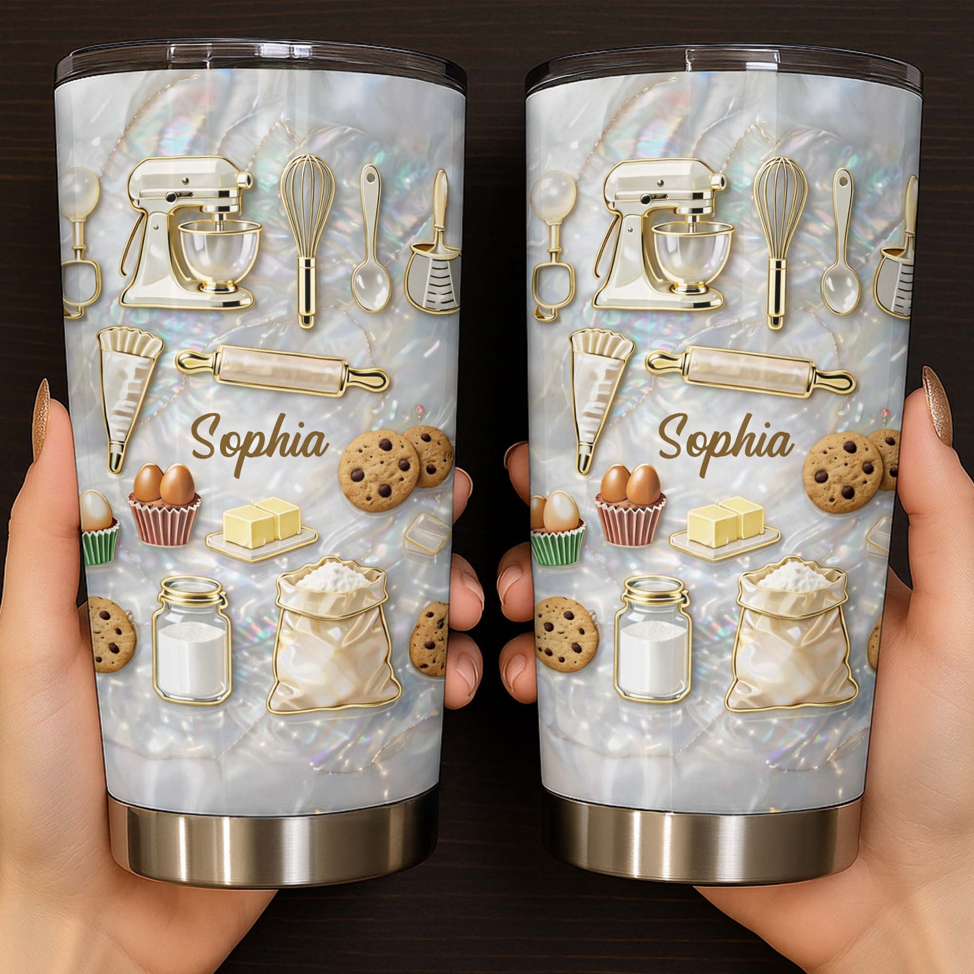 Baking With Love And Sweet Ingredients Stand Mixer And Cookies - Personalized Custom Stainless Steel Tumbler 20oz 30oz - HOB117_TB