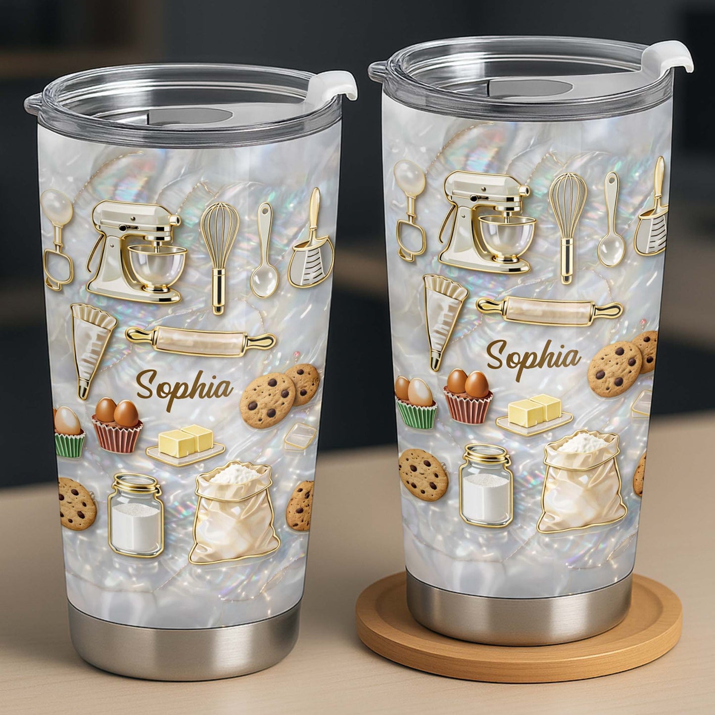 Baking With Love And Sweet Ingredients Stand Mixer And Cookies - Personalized Custom Stainless Steel Tumbler 20oz 30oz - HOB117_TB