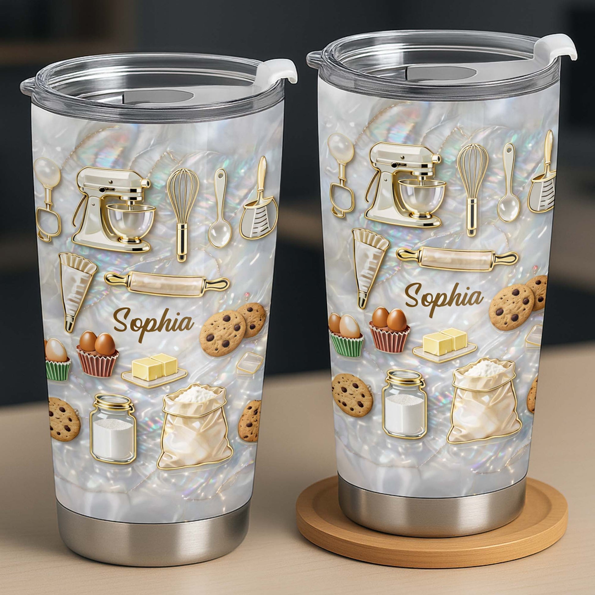 Baking With Love And Sweet Ingredients Stand Mixer And Cookies - Personalized Custom Stainless Steel Tumbler 20oz 30oz - HOB117_TB