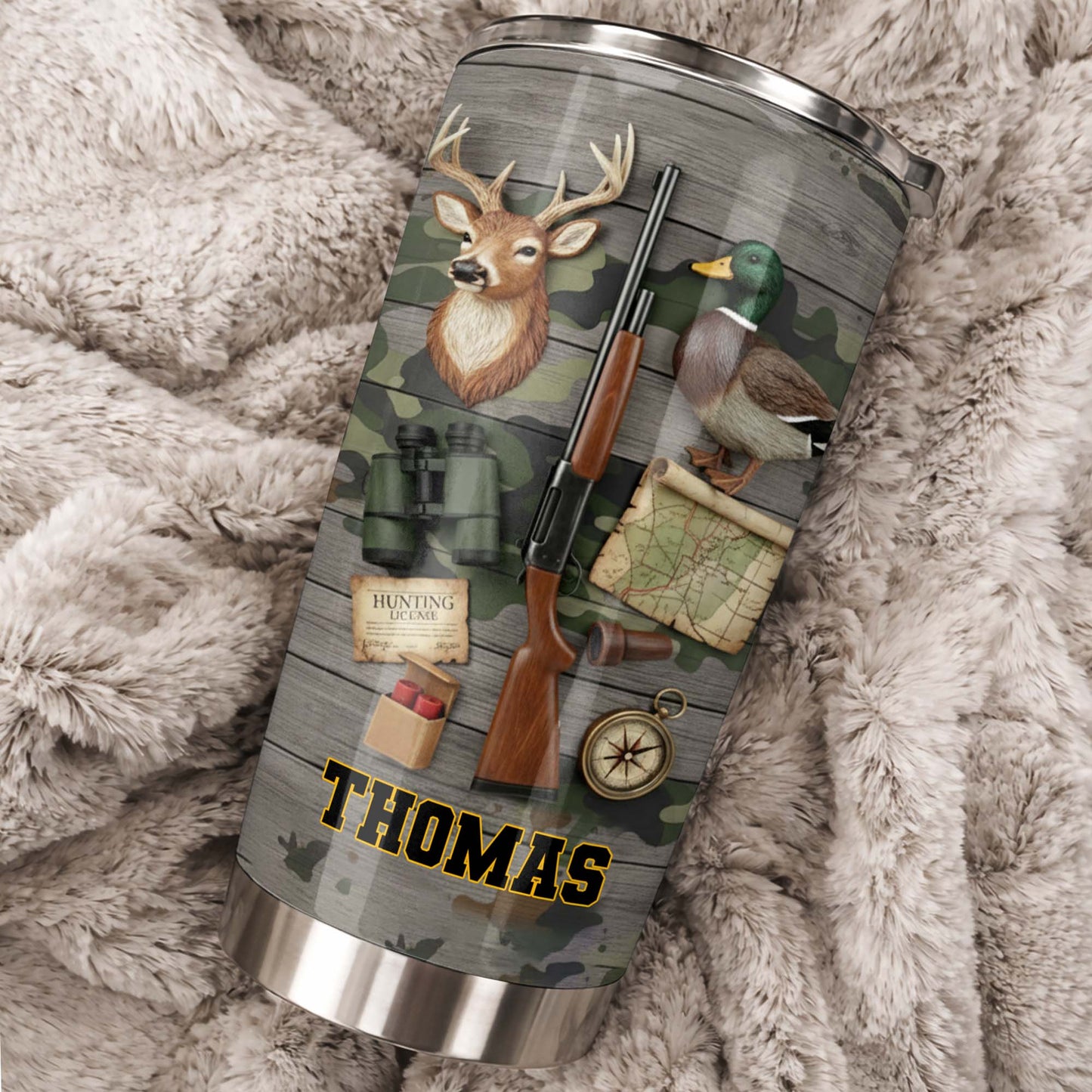 Hunting License Gear And Trophies With Deer And Duck - Personalized Custom Stainless Steel Tumbler 20oz 30oz - HTG015_TB