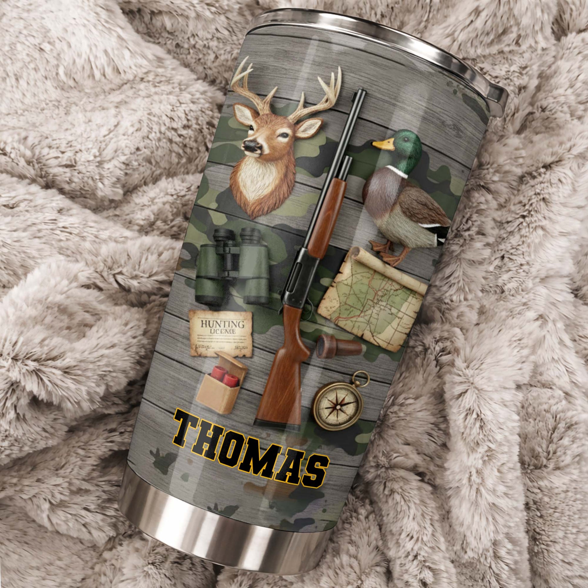 Hunting License Gear And Trophies With Deer And Duck - Personalized Custom Stainless Steel Tumbler 20oz 30oz - HTG015_TB