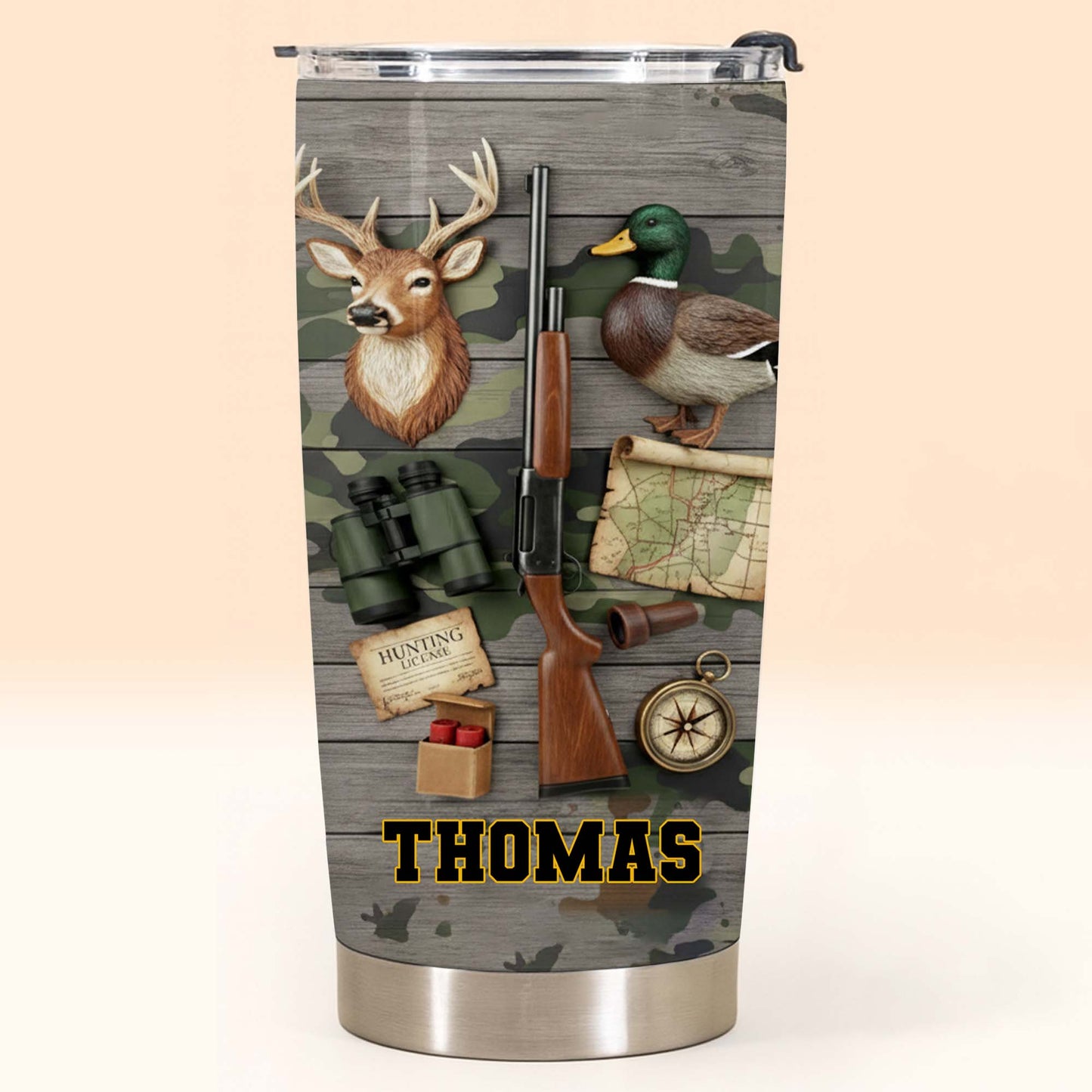 Hunting License Gear And Trophies With Deer And Duck - Personalized Custom Stainless Steel Tumbler 20oz 30oz - HTG015_TB