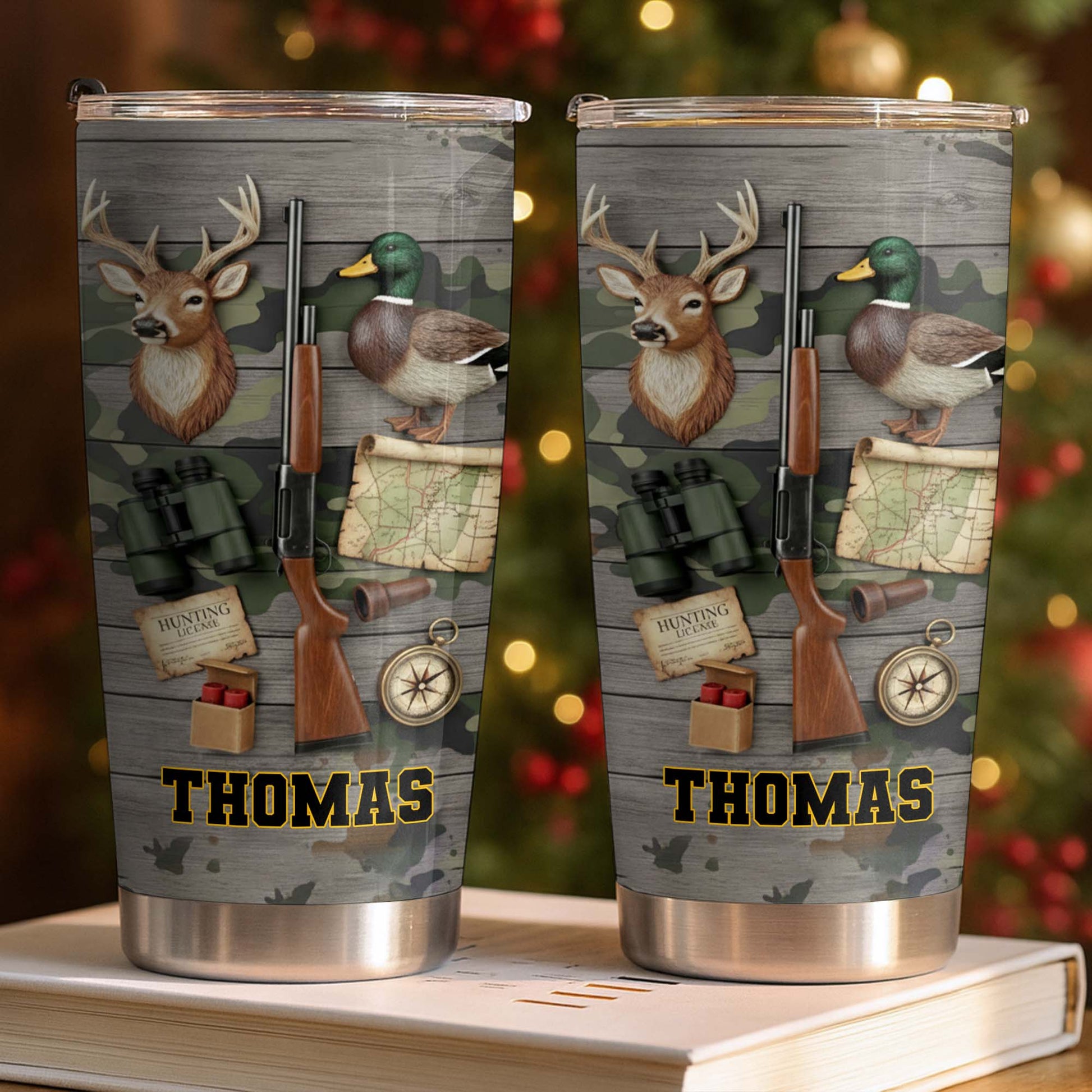 Hunting License Gear And Trophies With Deer And Duck - Personalized Custom Stainless Steel Tumbler 20oz 30oz - HTG015_TB