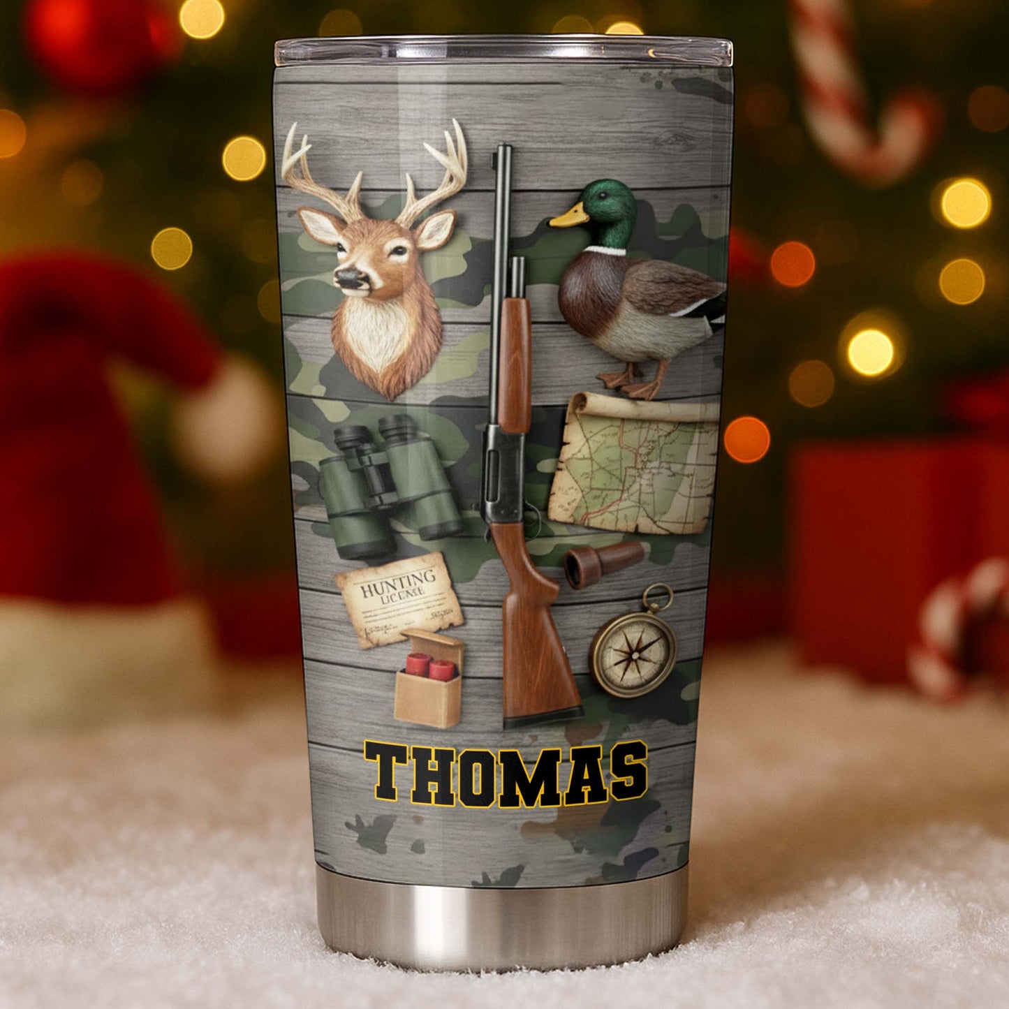 Hunting License Gear And Trophies With Deer And Duck - Personalized Custom Stainless Steel Tumbler 20oz 30oz - HTG015_TB