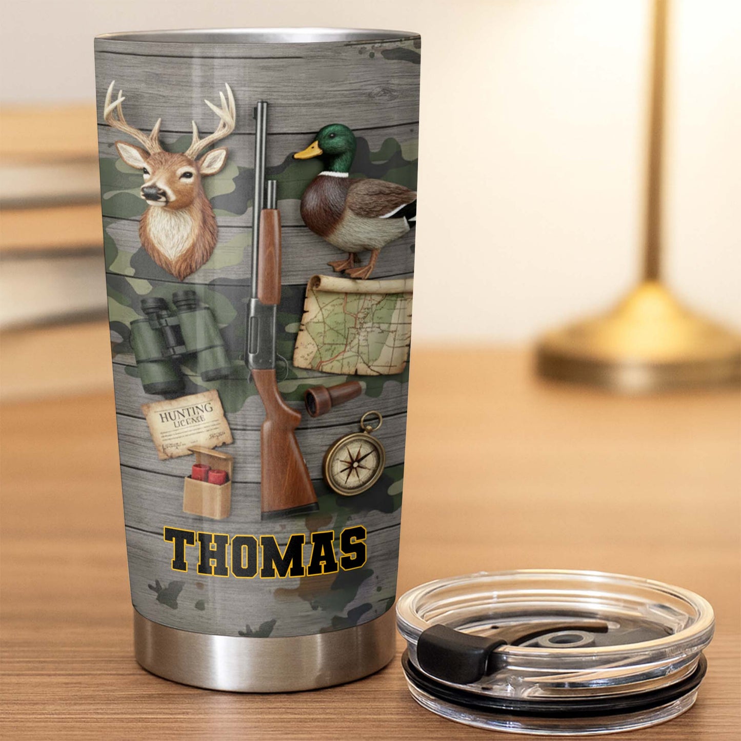 Hunting License Gear And Trophies With Deer And Duck - Personalized Custom Stainless Steel Tumbler 20oz 30oz - HTG015_TB