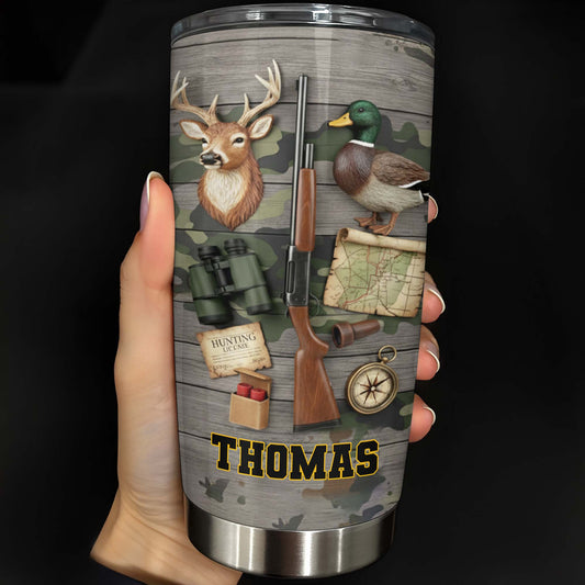Hunting License Gear And Trophies With Deer And Duck - Personalized Custom Stainless Steel Tumbler 20oz 30oz - HTG015_TB
