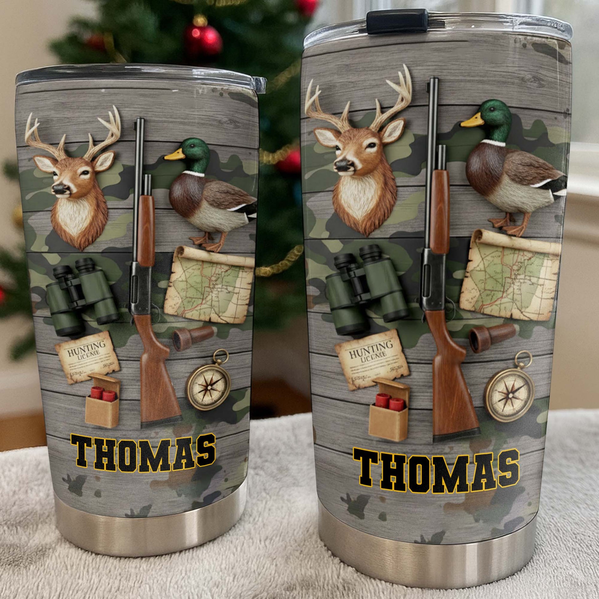 Hunting License Gear And Trophies With Deer And Duck - Personalized Custom Stainless Steel Tumbler 20oz 30oz - HTG015_TB