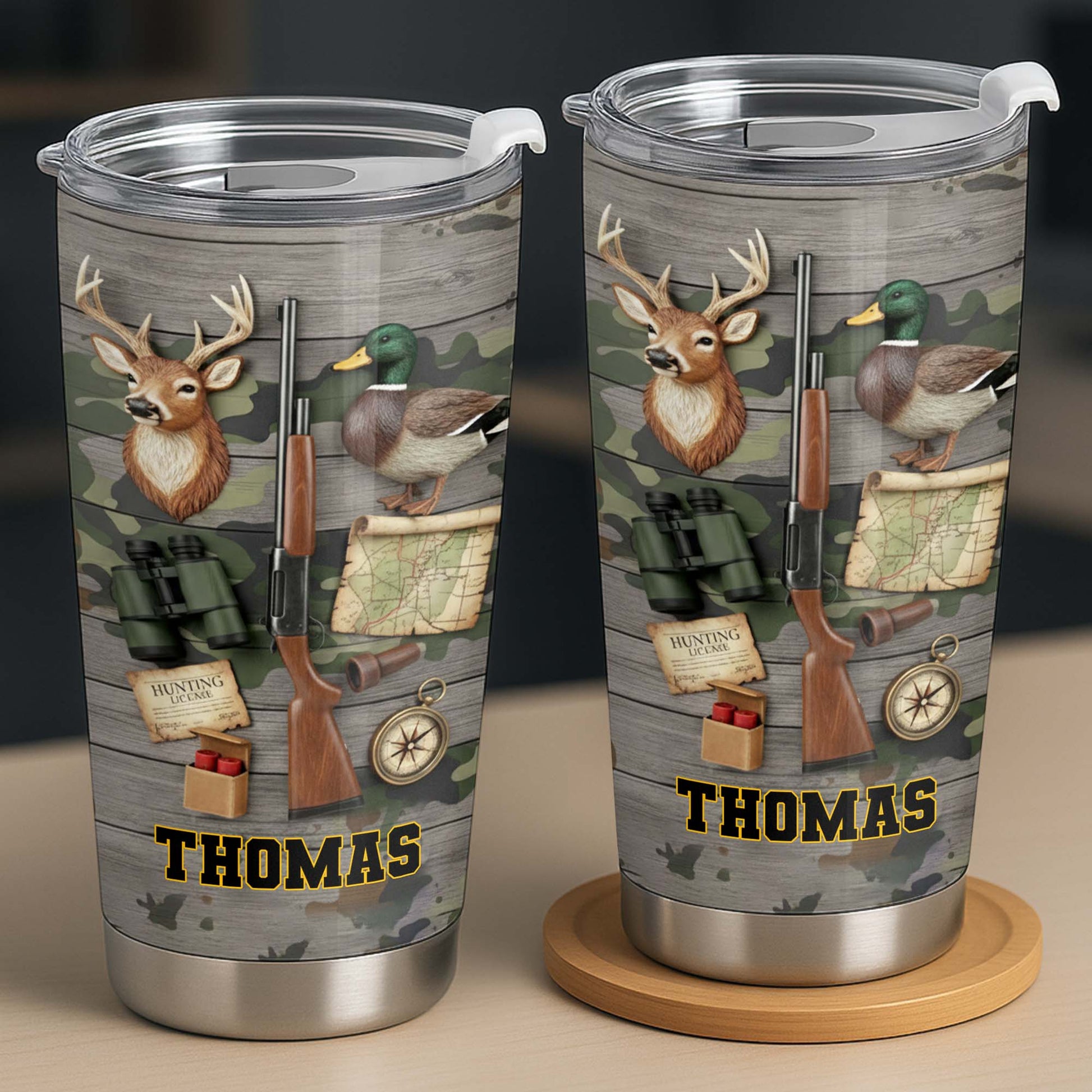 Hunting License Gear And Trophies With Deer And Duck - Personalized Custom Stainless Steel Tumbler 20oz 30oz - HTG015_TB