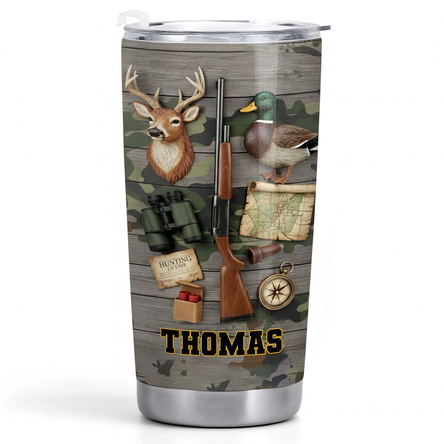 Hunting License Gear And Trophies With Deer And Duck - Personalized Custom Stainless Steel Tumbler 20oz 30oz - HTG015_TB