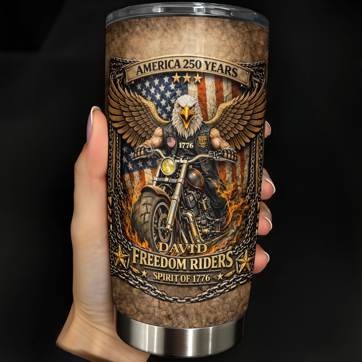America Freedom Riders Spirit Of 1776 Bald Eagle Biker - Personalized Custom Stainless Steel Tumbler 20oz 30oz - INDE108_TB