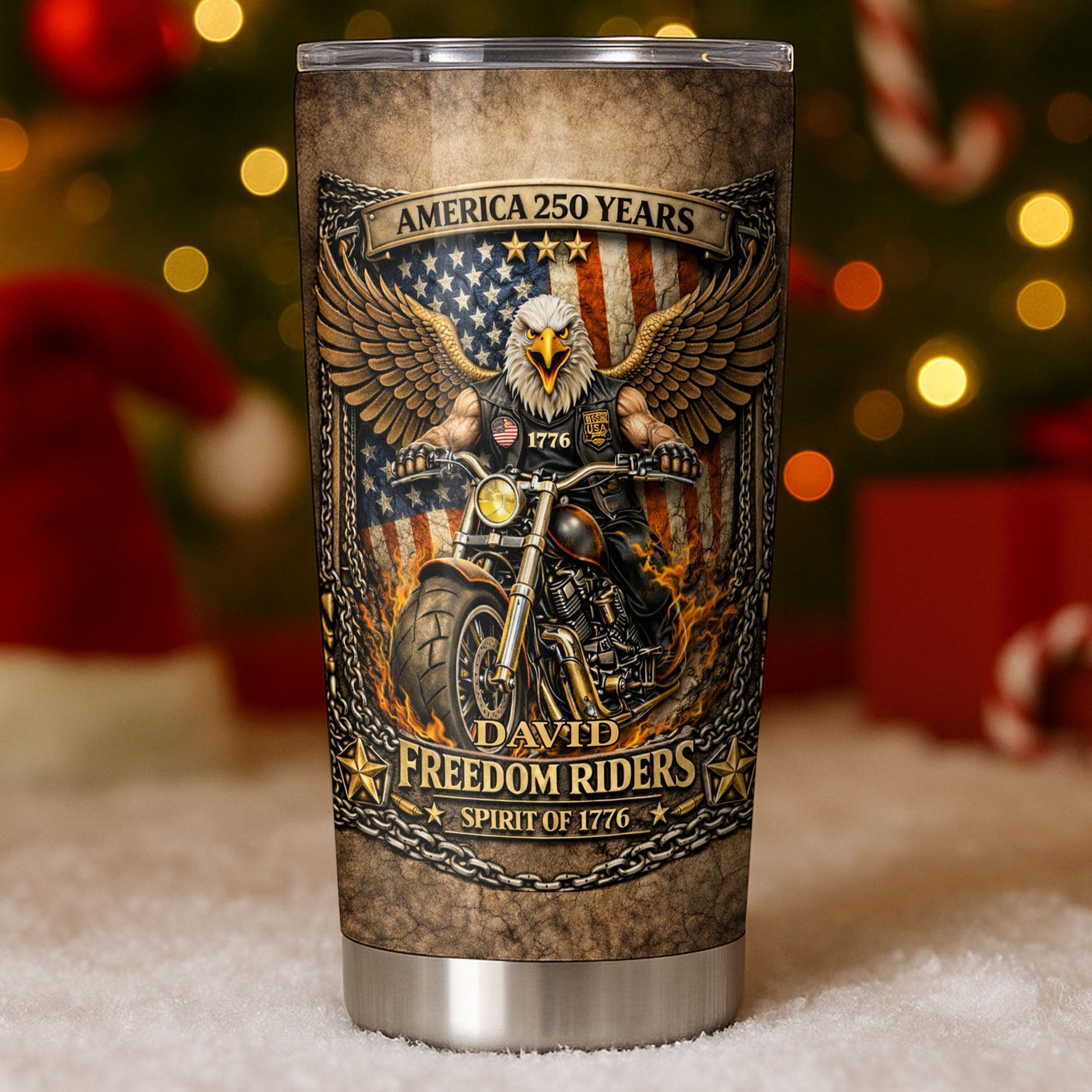 America Freedom Riders Spirit Of 1776 Bald Eagle Biker - Personalized Custom Stainless Steel Tumbler 20oz 30oz - INDE108_TB