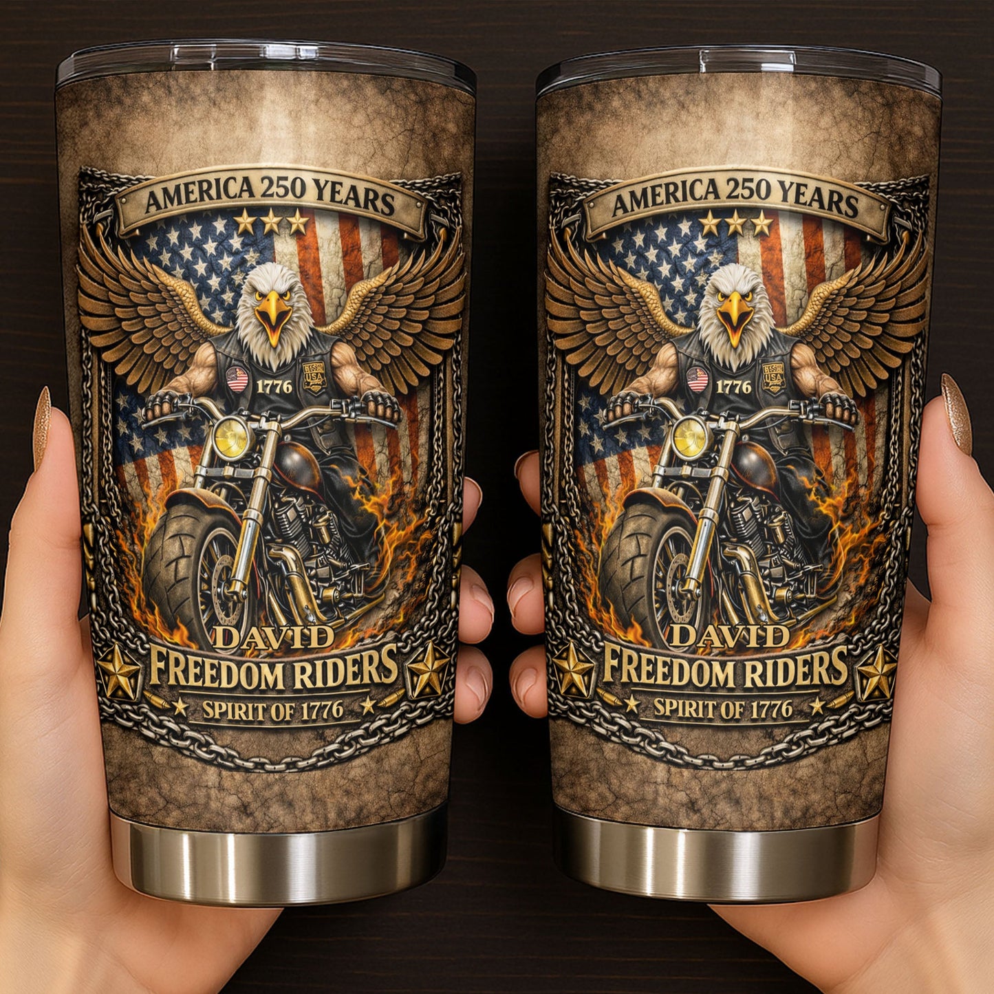 America Freedom Riders Spirit Of 1776 Bald Eagle Biker - Personalized Custom Stainless Steel Tumbler 20oz 30oz - INDE108_TB