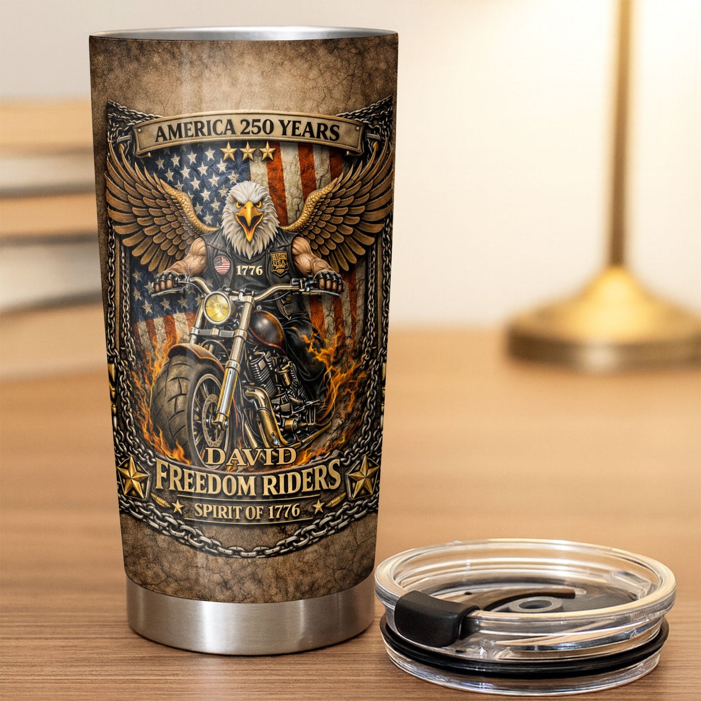 America Freedom Riders Spirit Of 1776 Bald Eagle Biker - Personalized Custom Stainless Steel Tumbler 20oz 30oz - INDE108_TB