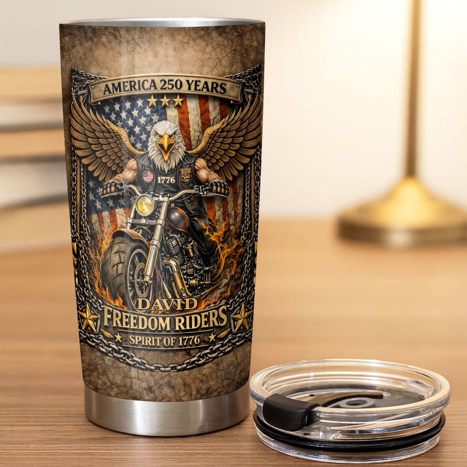 America Freedom Riders Spirit Of 1776 Bald Eagle Biker - Personalized Custom Stainless Steel Tumbler 20oz 30oz - INDE108_TB