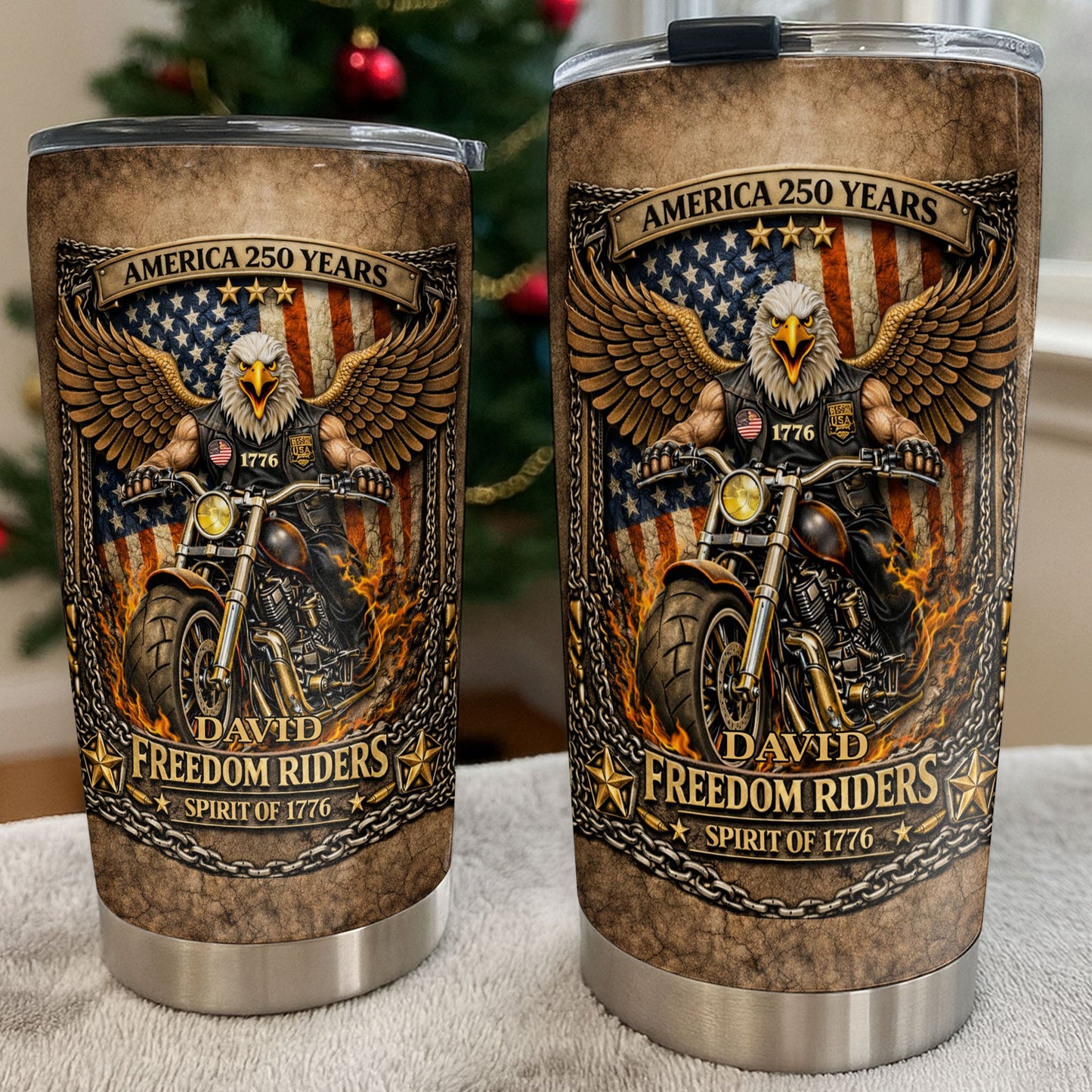 America Freedom Riders Spirit Of 1776 Bald Eagle Biker - Personalized Custom Stainless Steel Tumbler 20oz 30oz - INDE108_TB