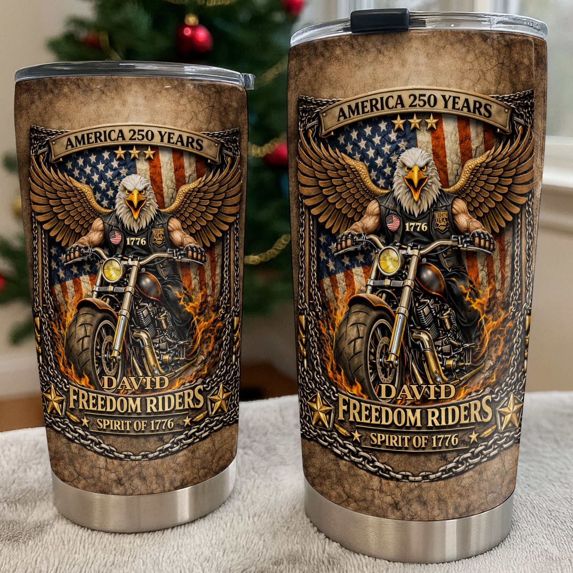 America Freedom Riders Spirit Of 1776 Bald Eagle Biker - Personalized Custom Stainless Steel Tumbler 20oz 30oz - INDE108_TB