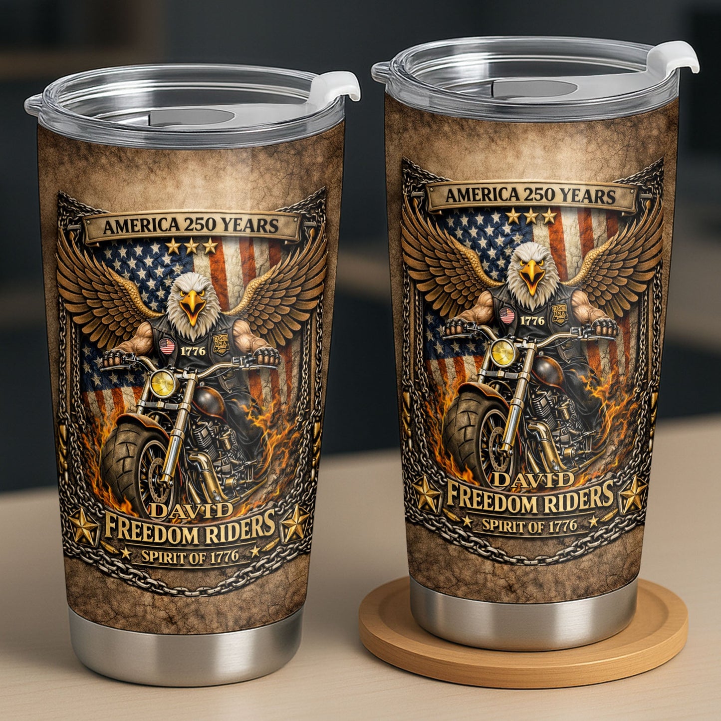 America Freedom Riders Spirit Of 1776 Bald Eagle Biker - Personalized Custom Stainless Steel Tumbler 20oz 30oz - INDE108_TB