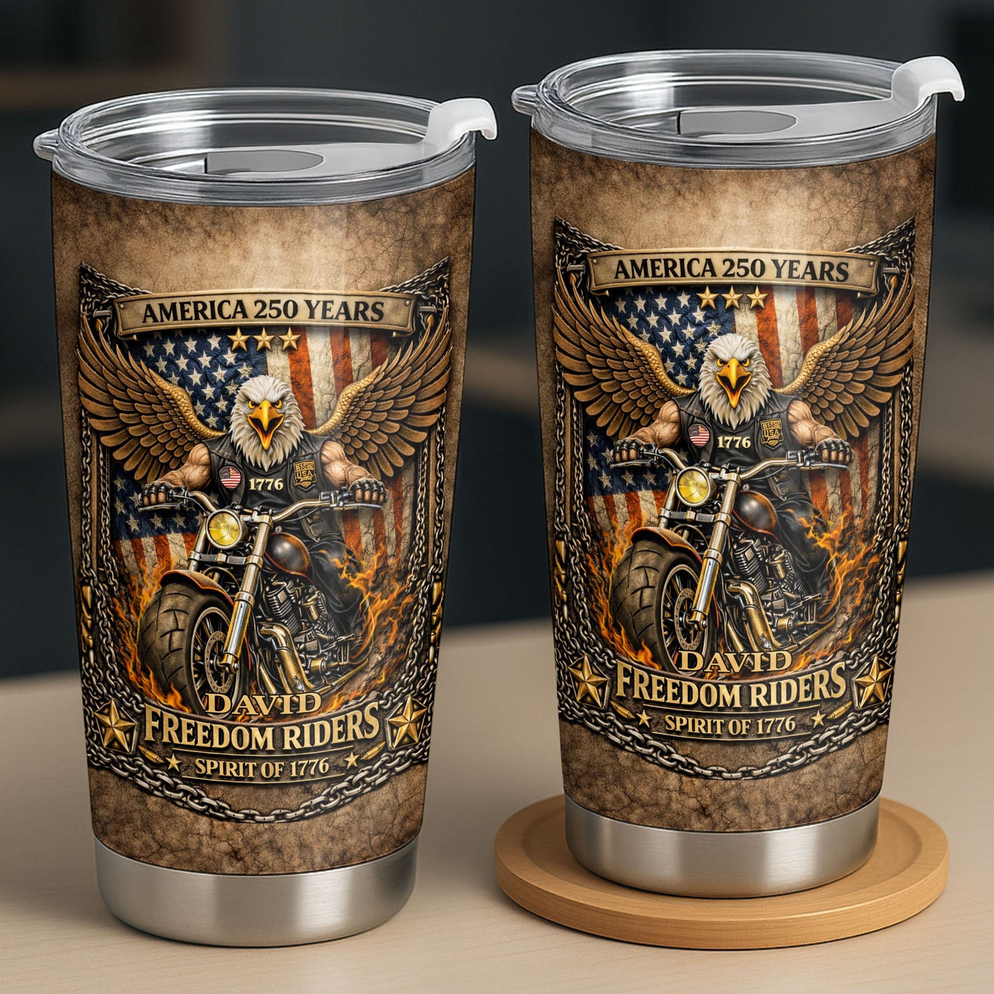 America Freedom Riders Spirit Of 1776 Bald Eagle Biker - Personalized Custom Stainless Steel Tumbler 20oz 30oz - INDE108_TB