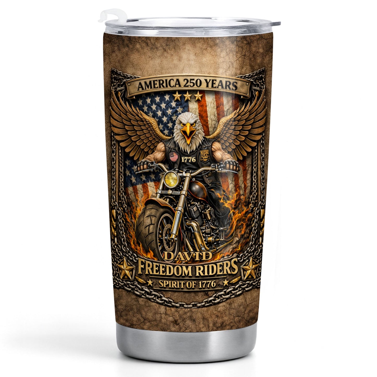America Freedom Riders Spirit Of 1776 Bald Eagle Biker - Personalized Custom Stainless Steel Tumbler 20oz 30oz - INDE108_TB
